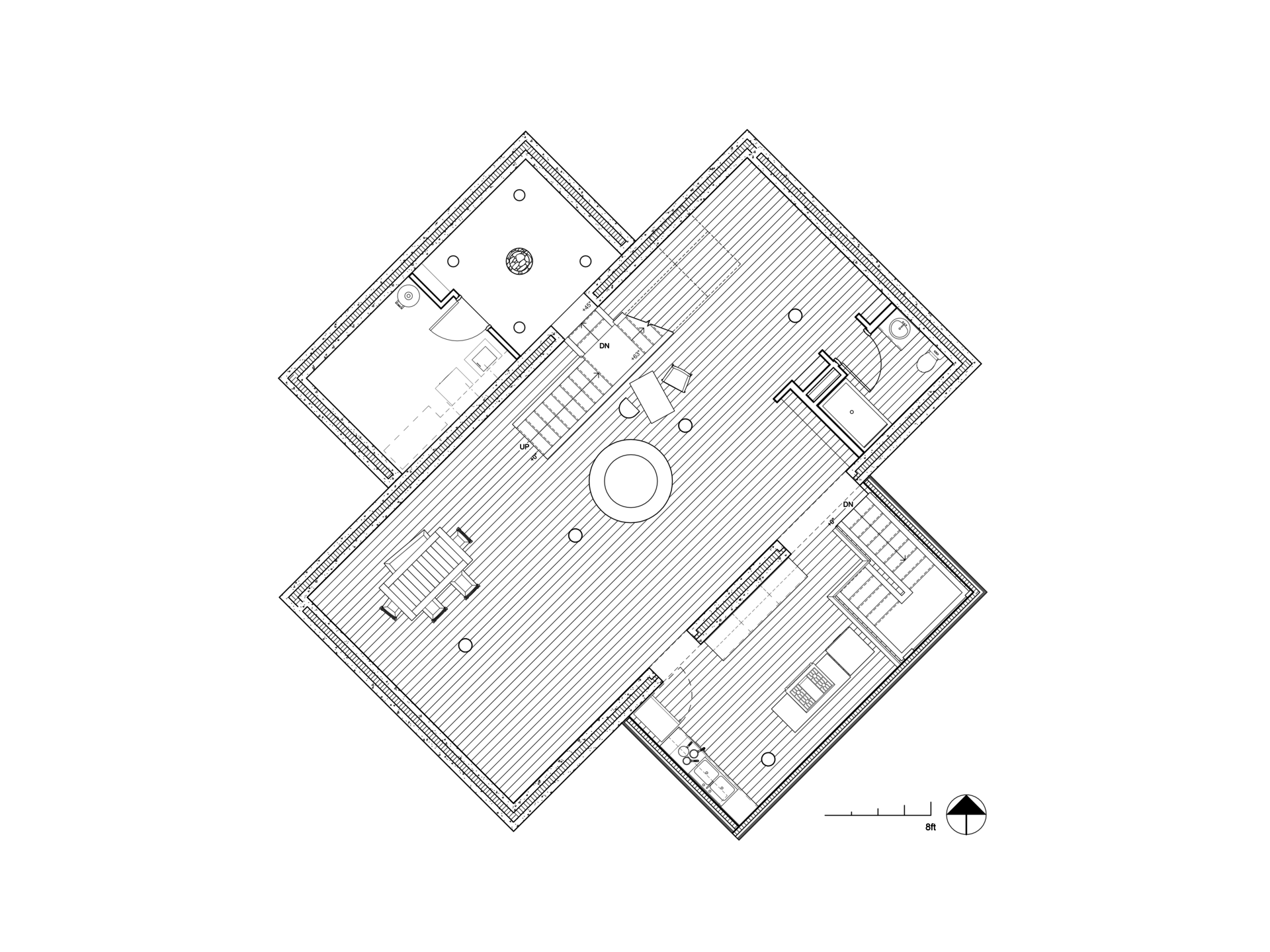 Plan drawing of the main (second) floor.