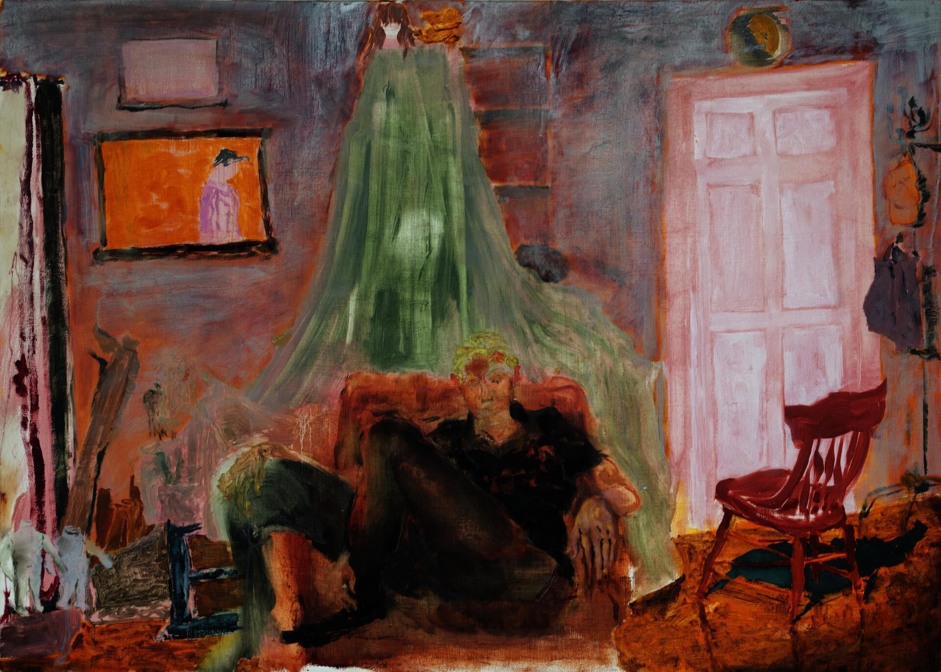 a person seated in a large living room, drenched in light