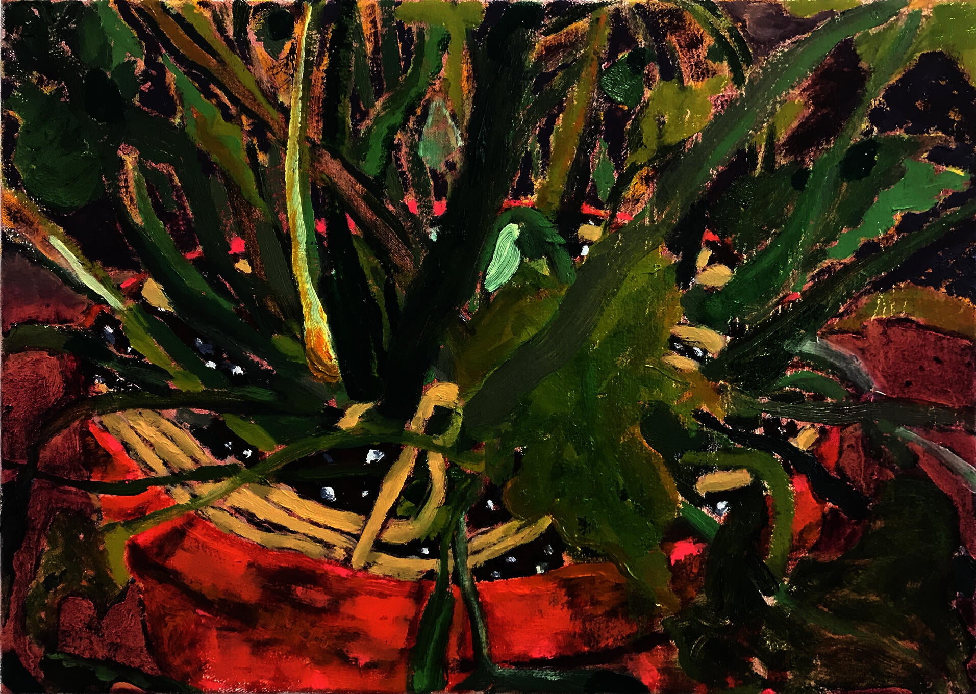 painting of the base of a houseplant