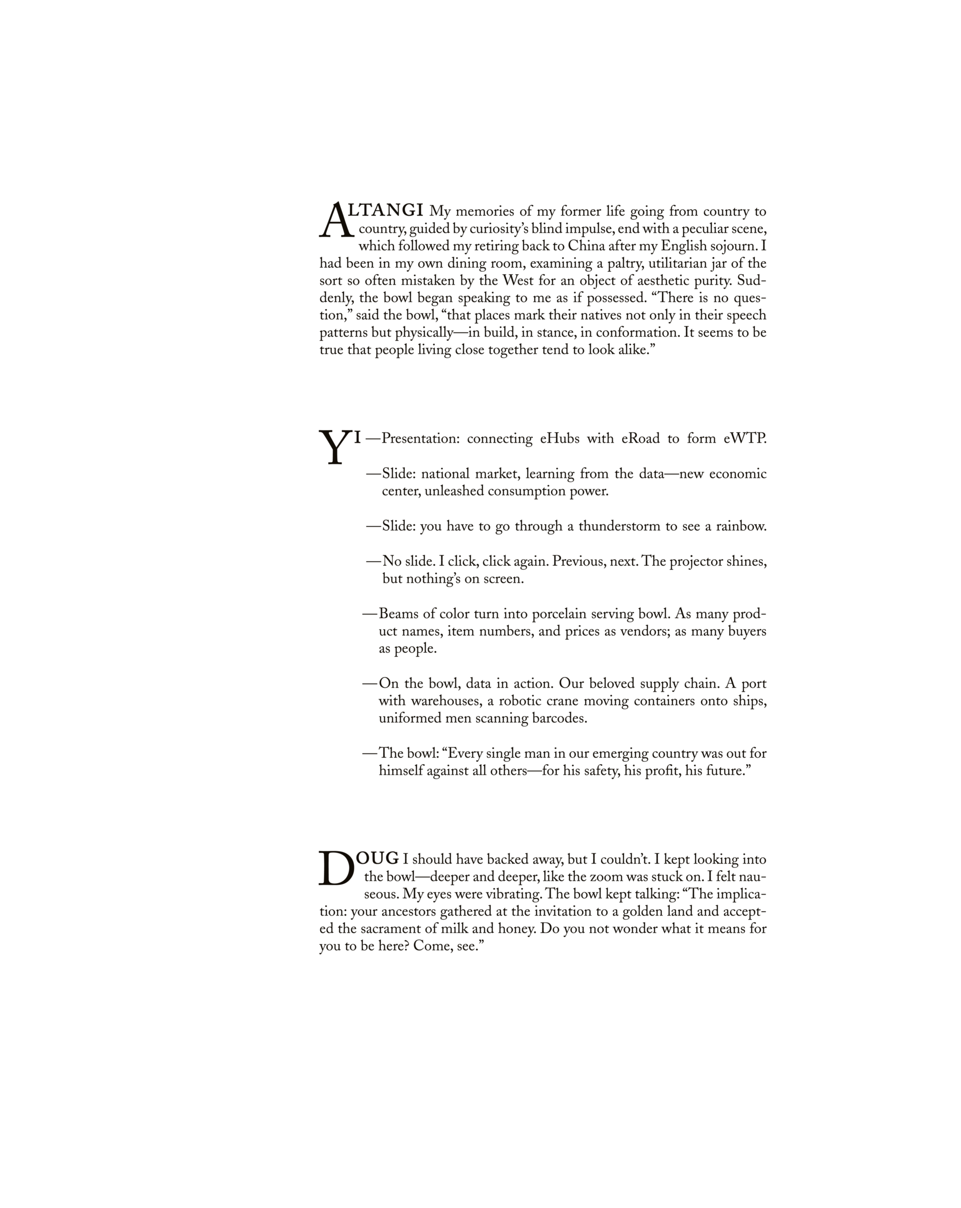 Pendleton Collection Catalog Page: Script text with Altangi, Yi, and Doug