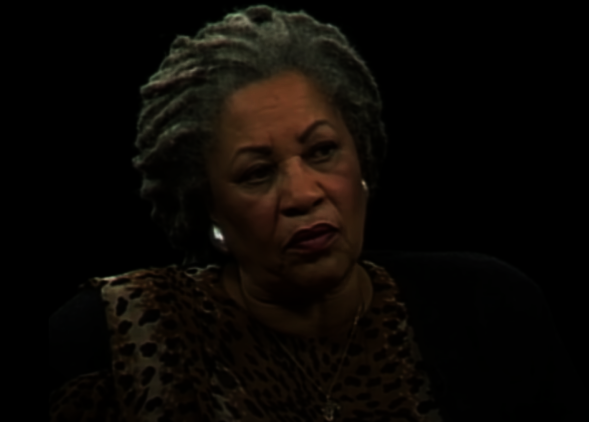 Toni Morrison wearing a leopard print shirt