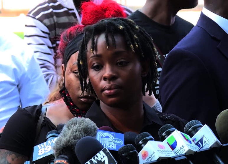 Letetra Widman, Jacob Blake’s sister, speaking to the media