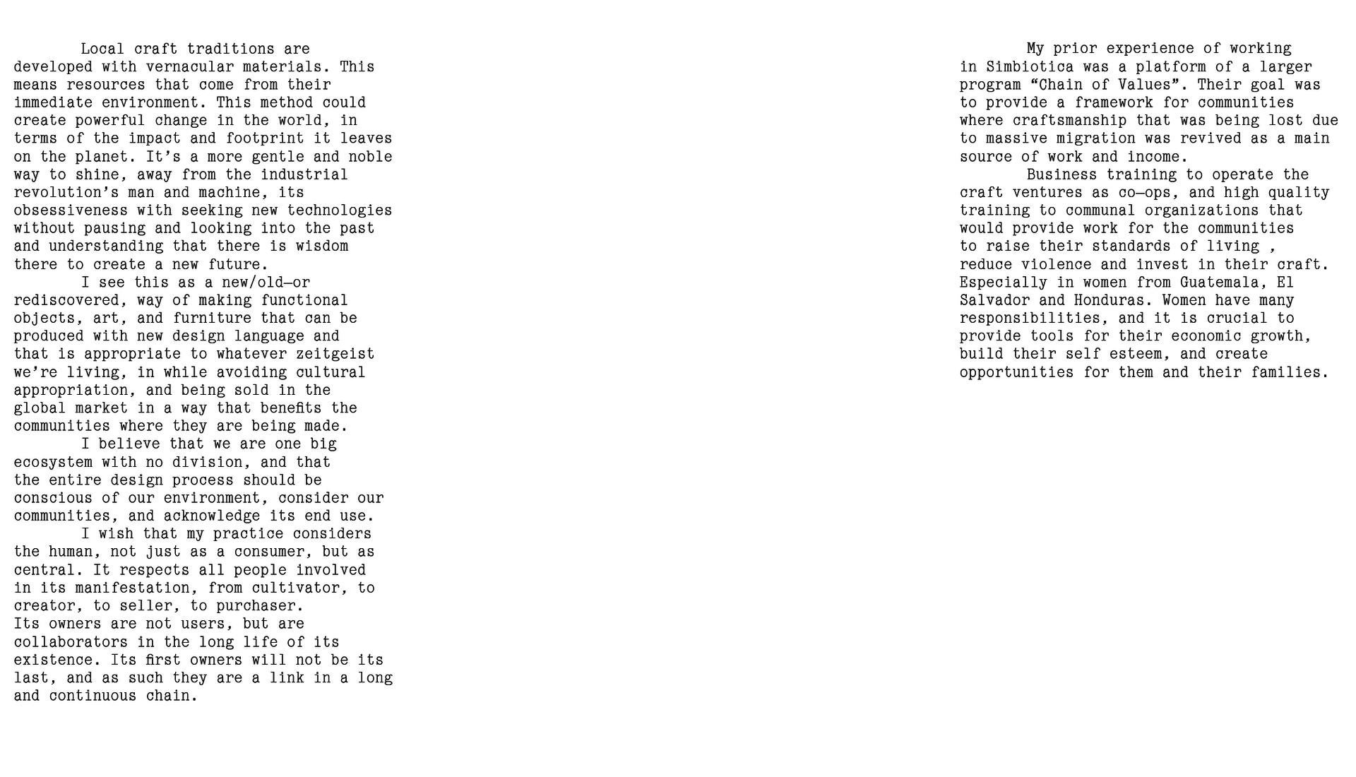 Text about Traditional Craft and Simbiotica