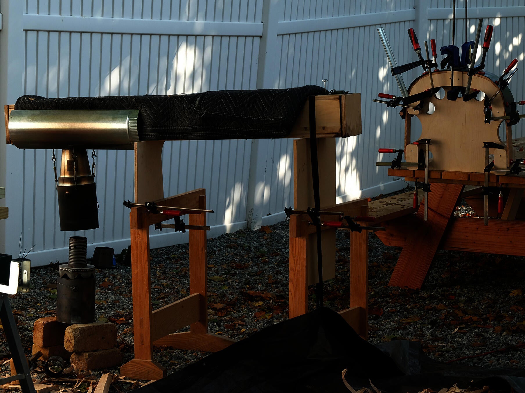 Photo of my wood steam box powered by a TLUD stove meant to create steam, and biochar from the same fuel.