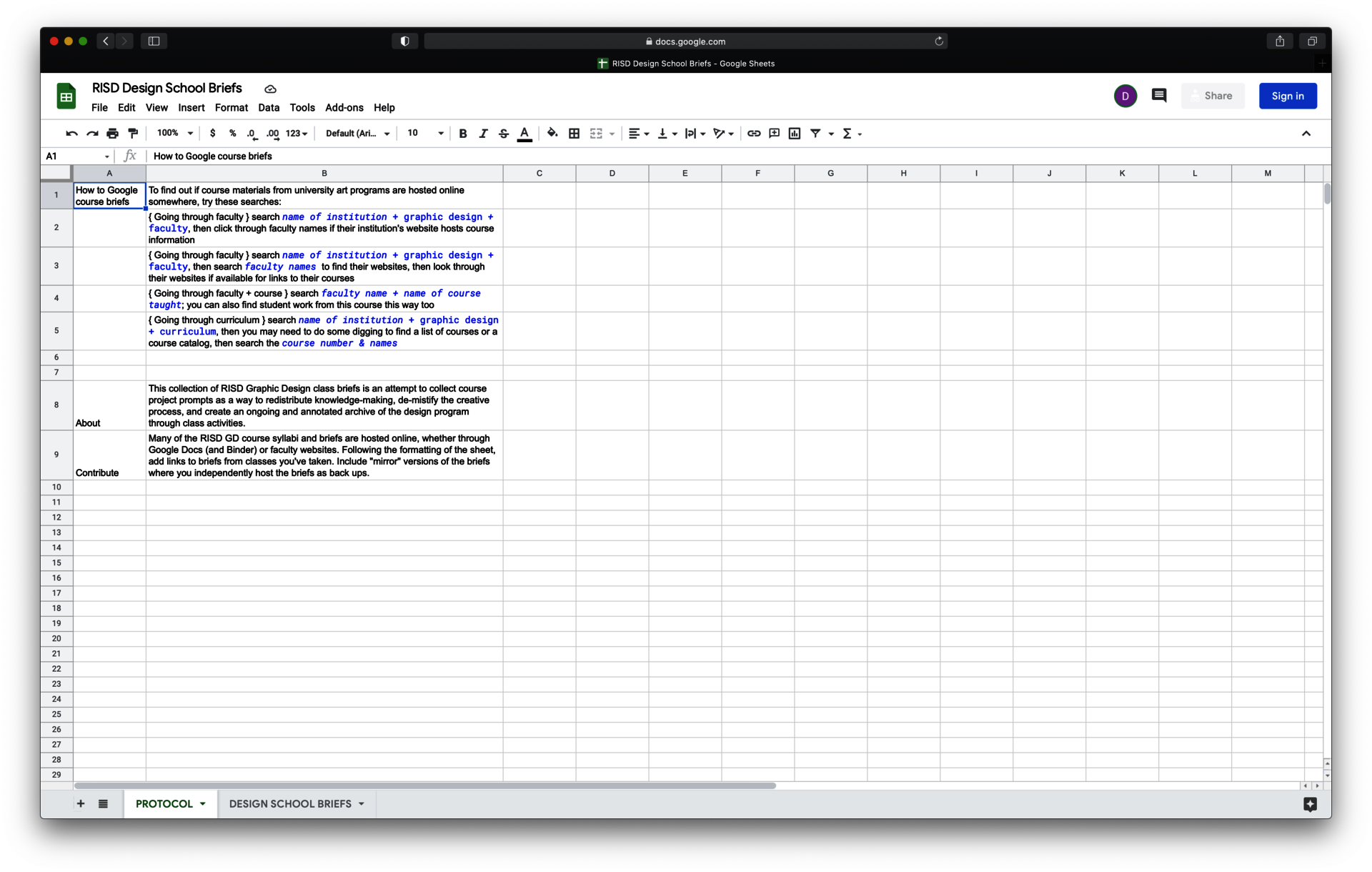 Design School Briefs protocol