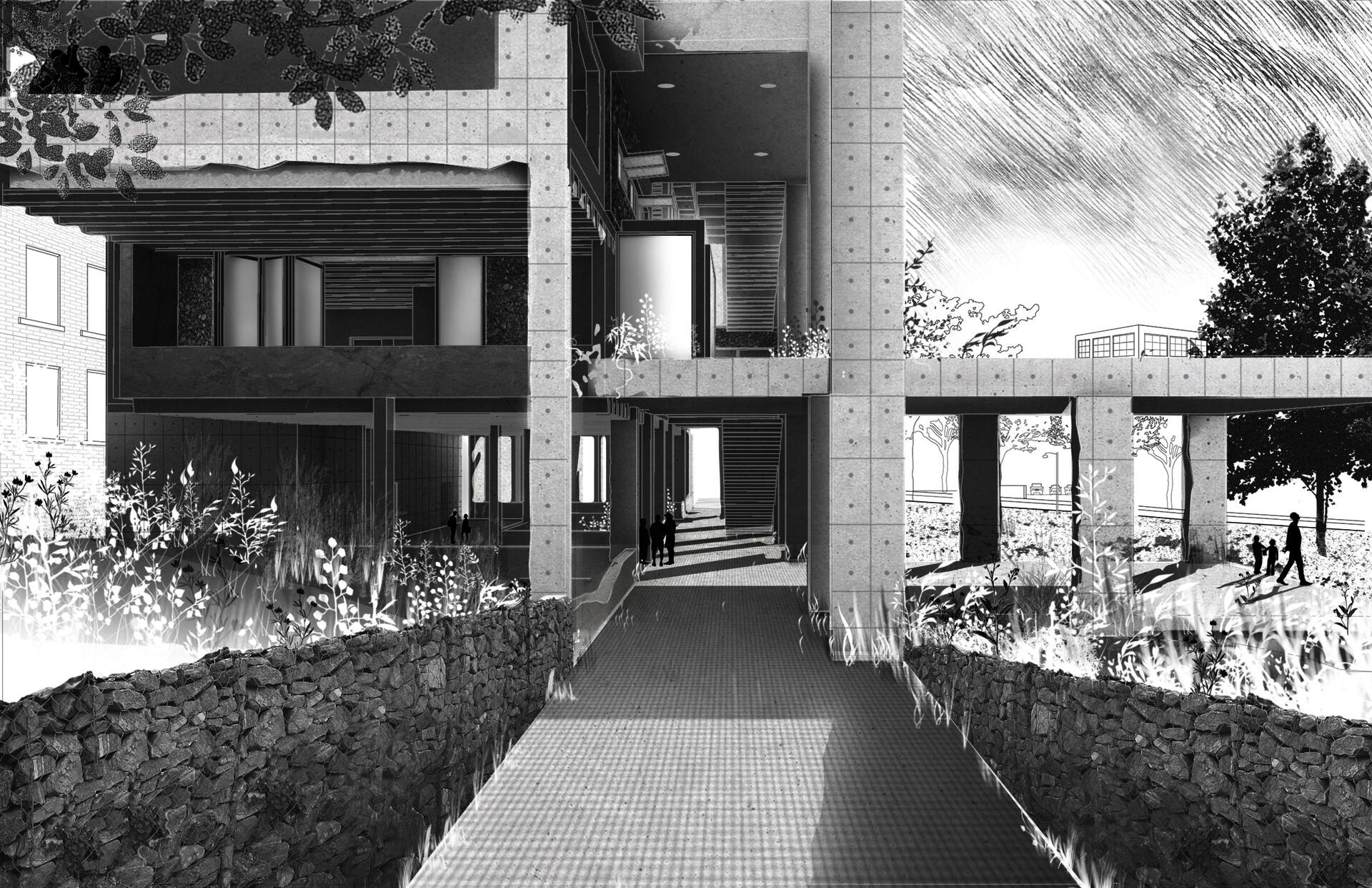 Perspective View of proposed connection across site