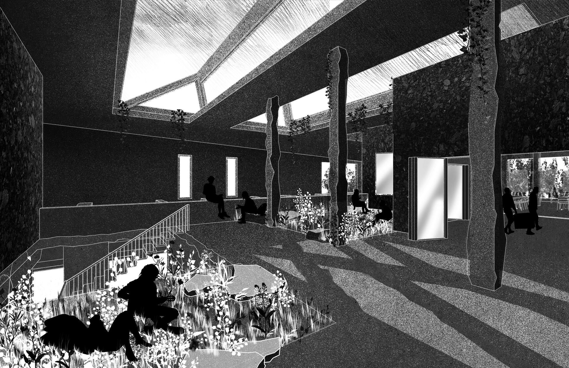 Perspective view of fifth floor interstitial space.