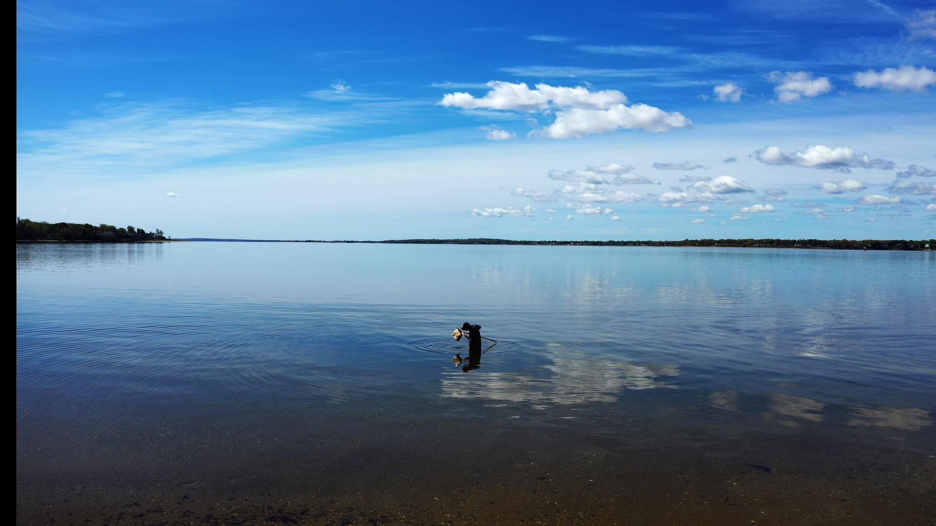 With blue sky and white clouds I tried to catch hermit crabs in the sea