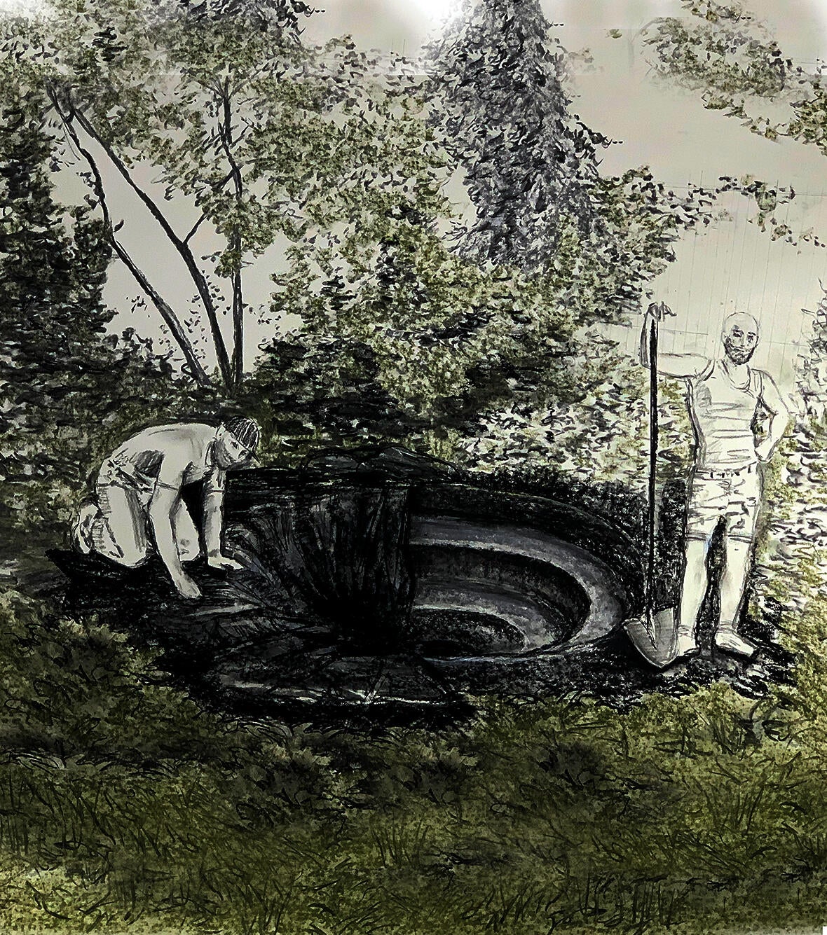 Pond building, illustration