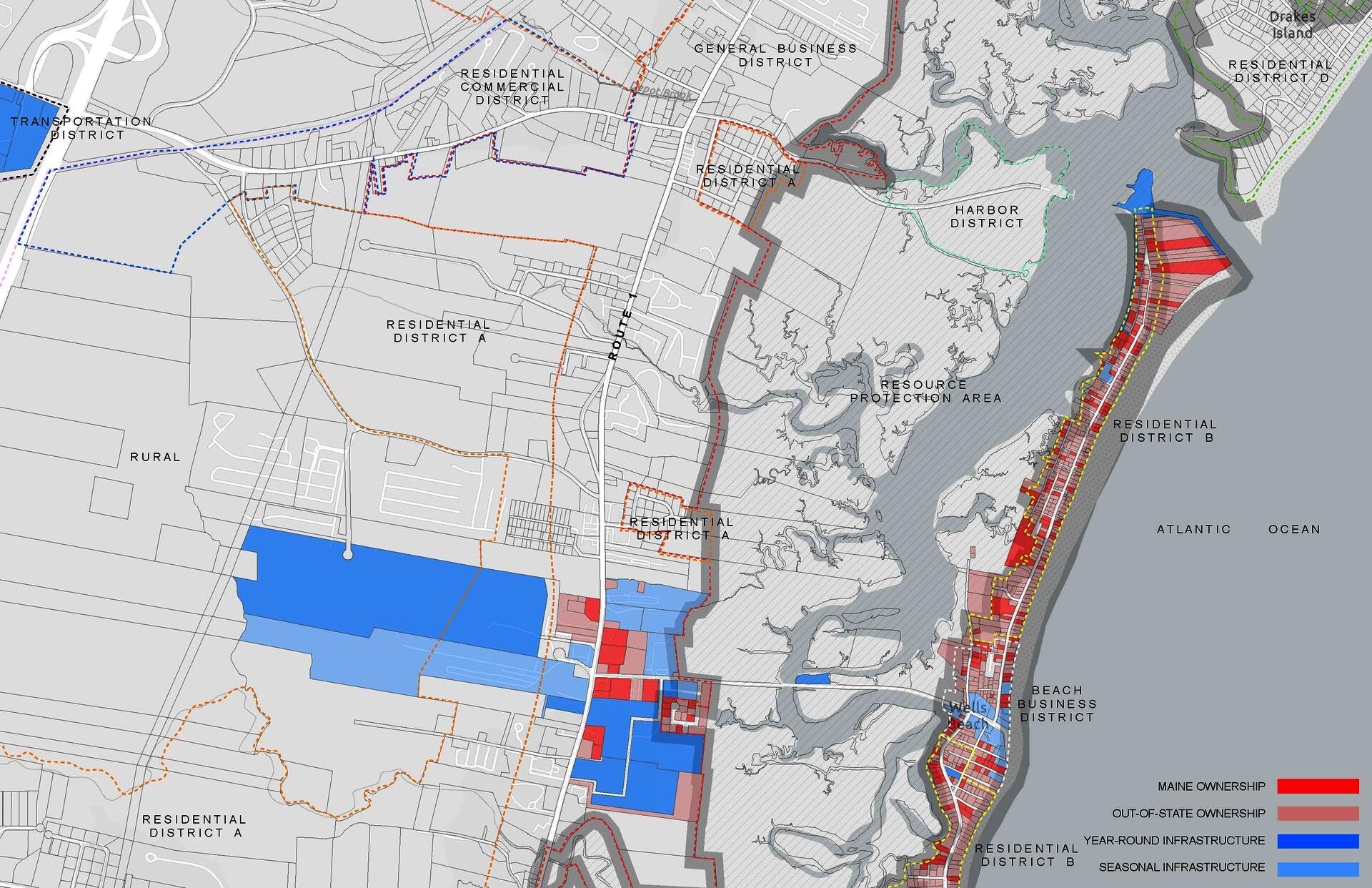 A map of housing lots illustrated for out-of-state and local ownership comparison.