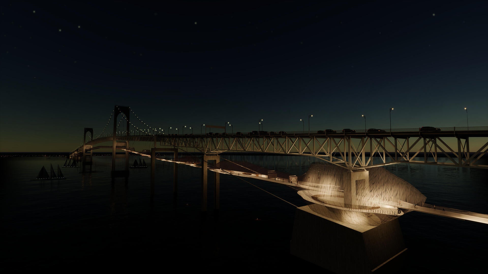 aerial view of intervention in Pell Bridge