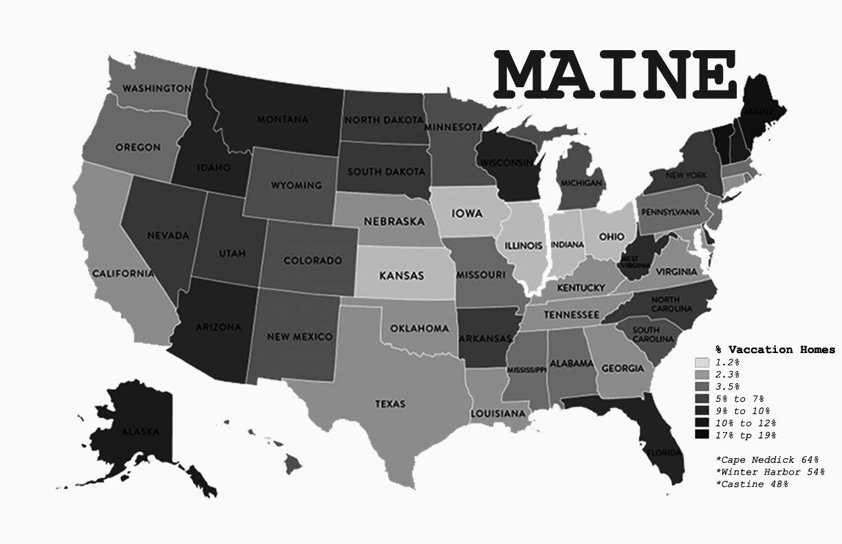 A national diagram of percent out-of-state ownership of homes in the United States state by state