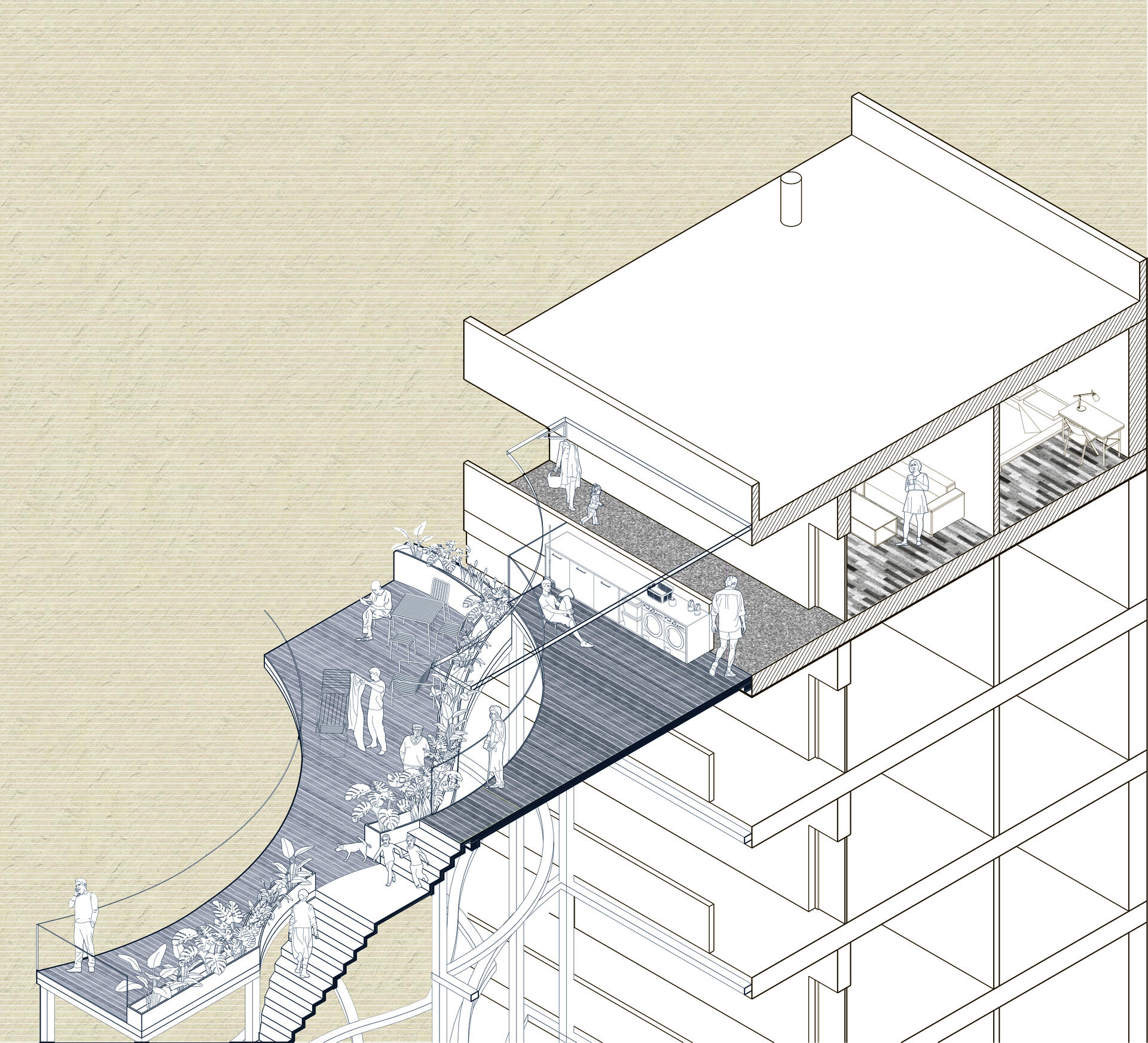 Partial section shows the relationship between different layers