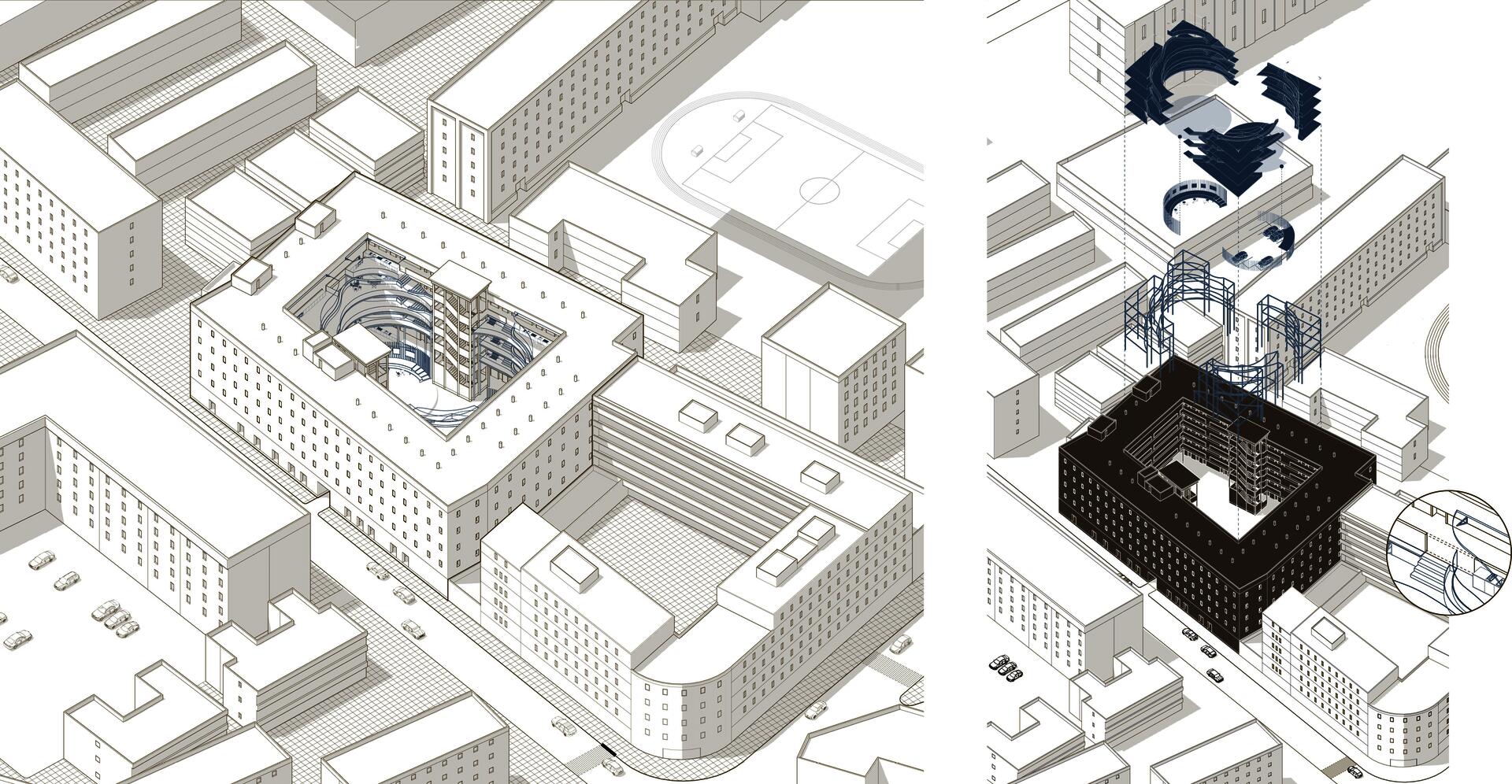 Axonometric view and exploded diagram