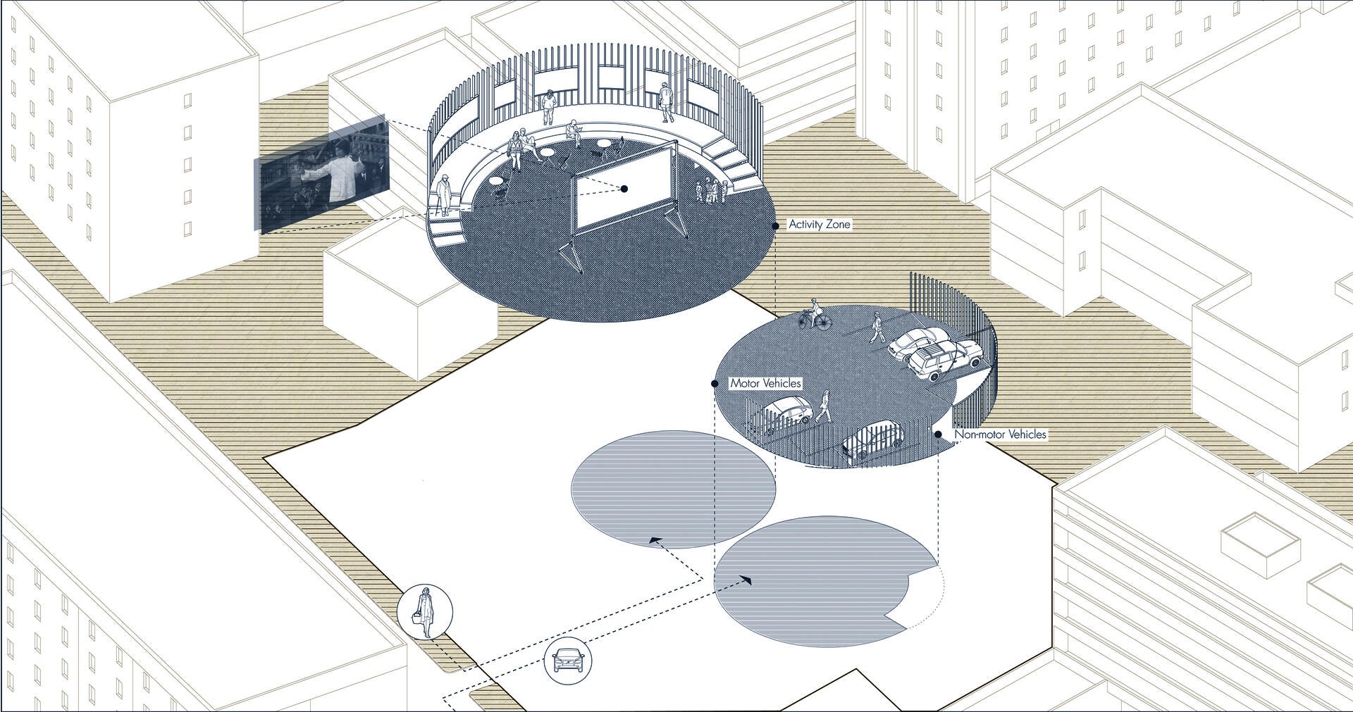 Activities on the ground floor of central courtyard