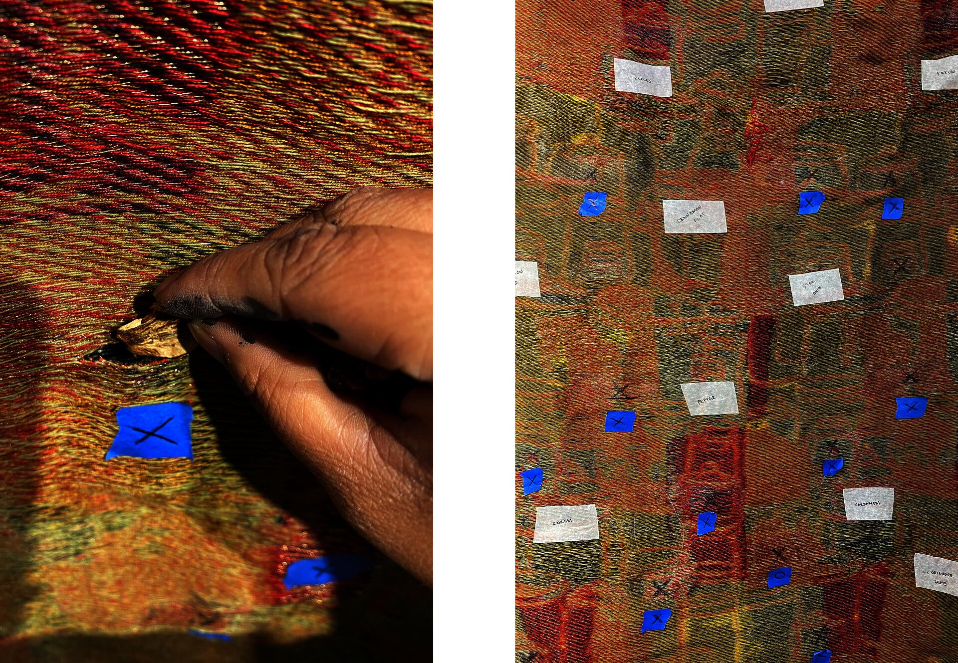 Photographs of process making Jacquard fabric