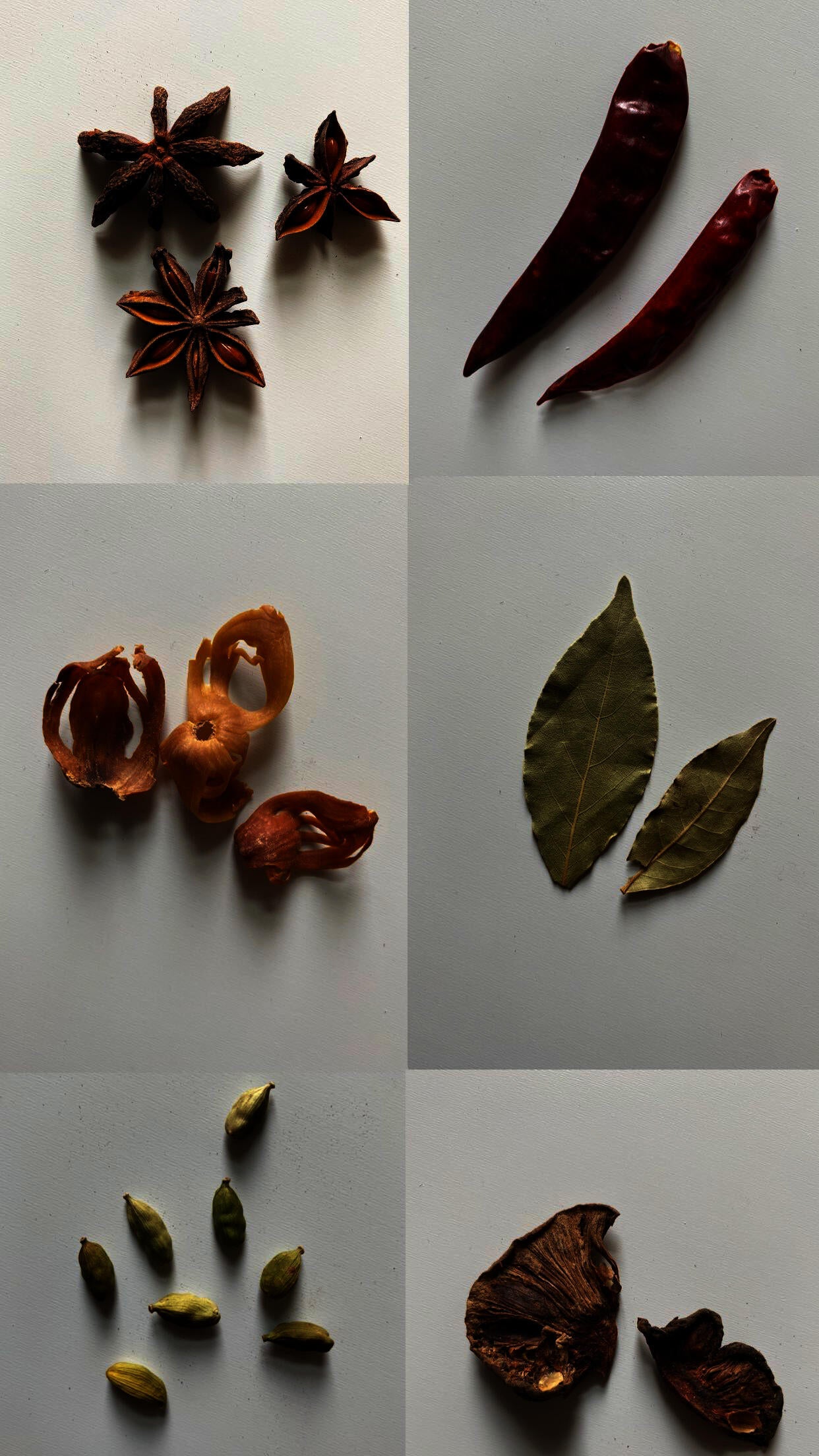 Images of spices against a white background 
