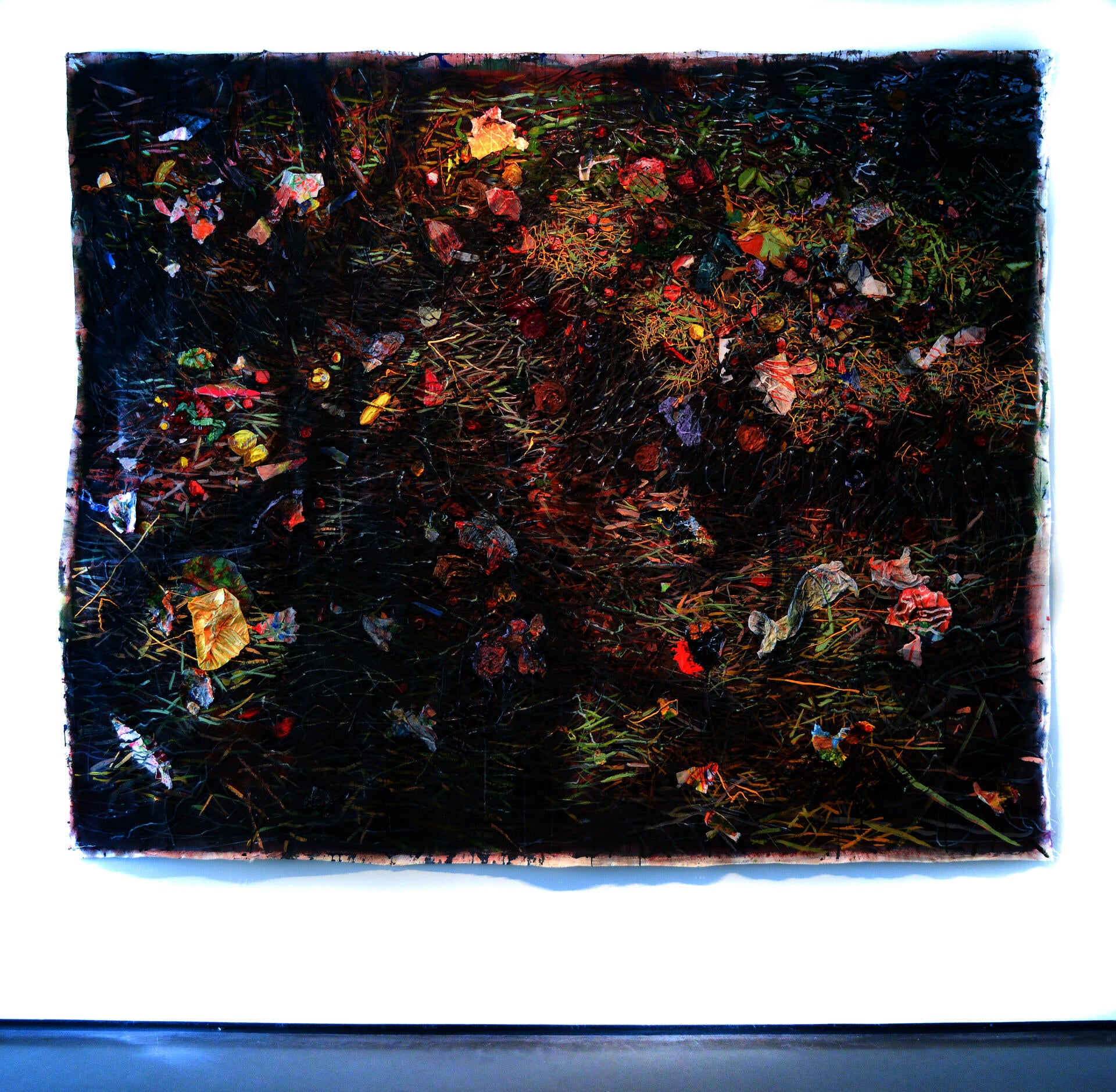 Painting of a compost pile with shadows of tree