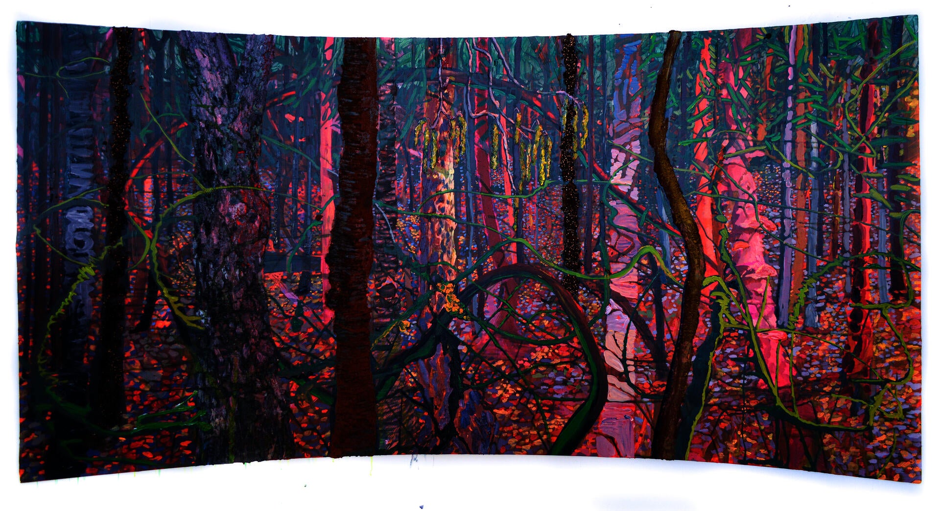 A landscape painting of a forest overgrown with thickets and briars