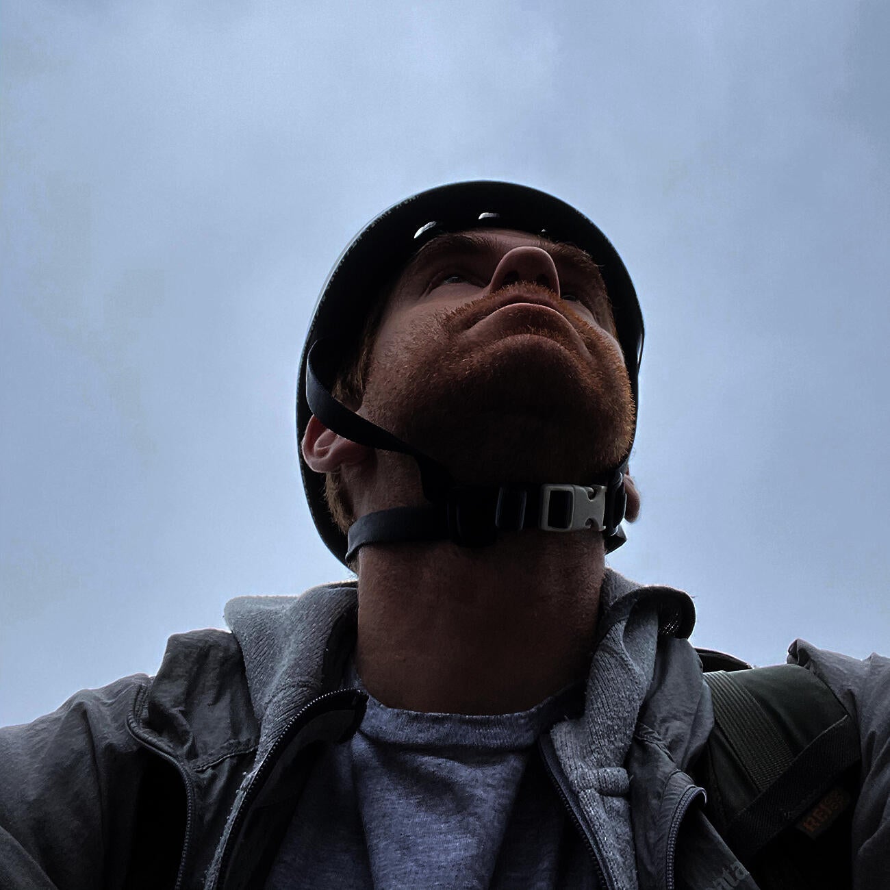 Photo looking up at me while riding bicycle