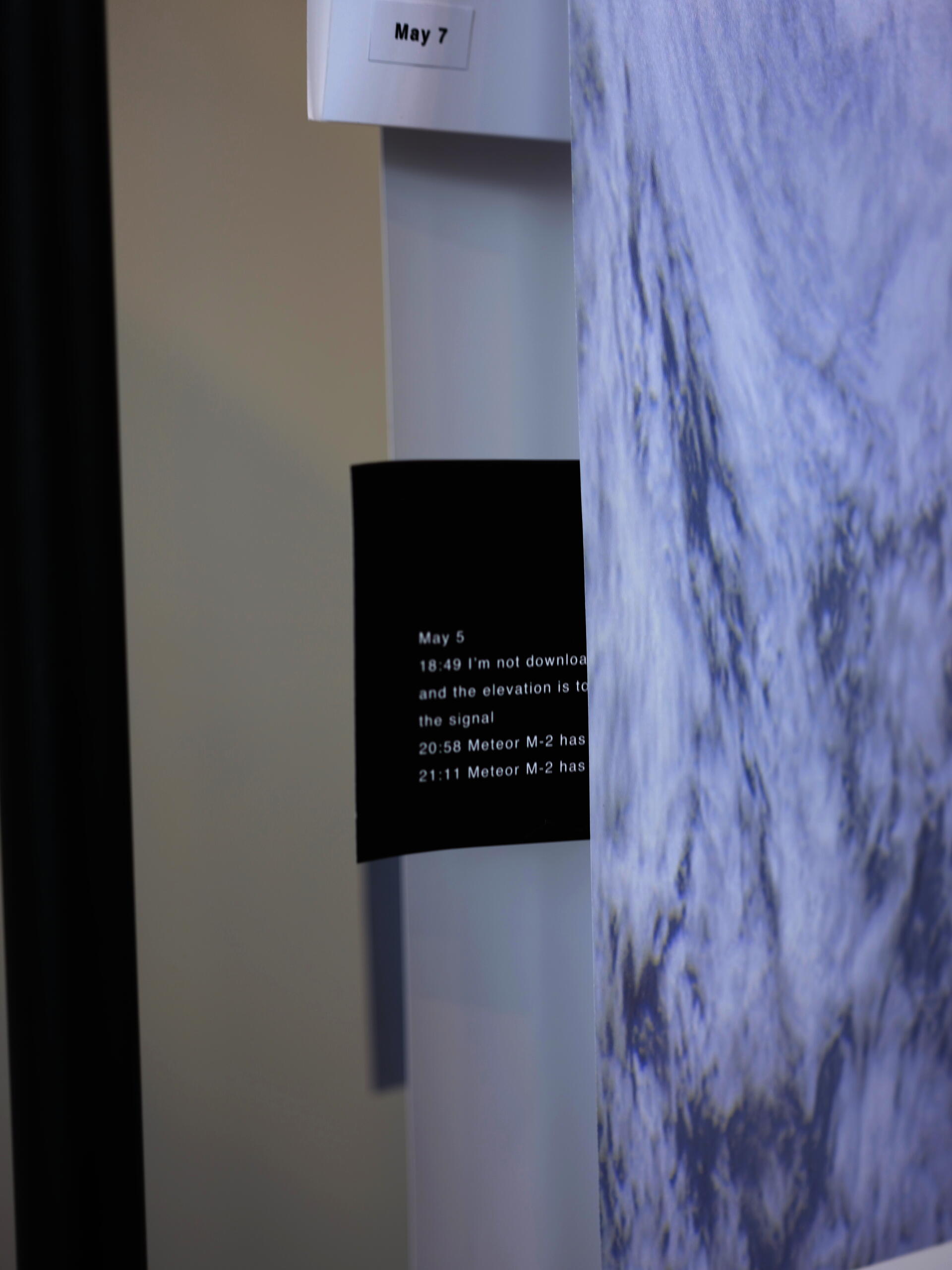 Installation view of "Do Clouds Hate Weather Satellites?"
