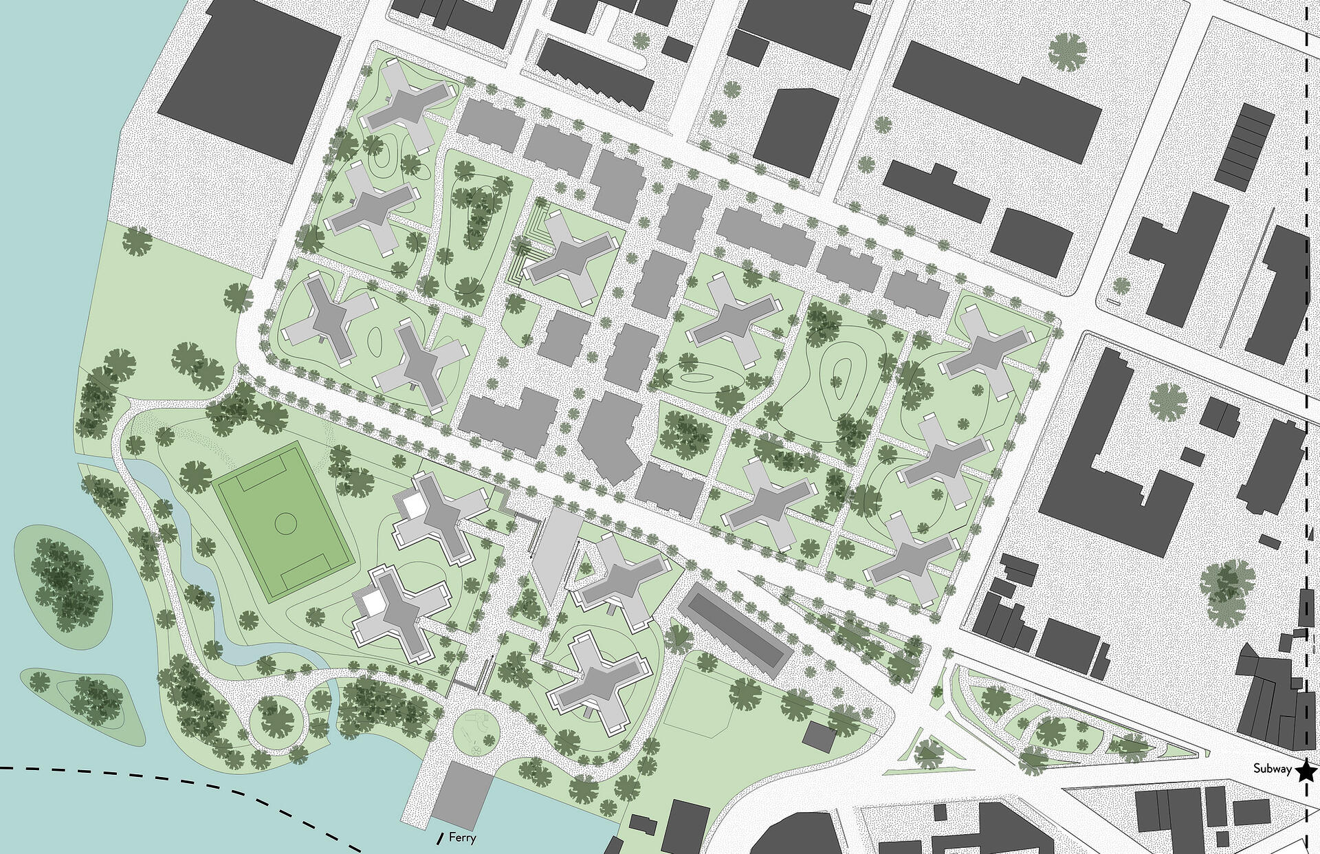 Showcasing the neighborhood and key connections to the rest of the city.