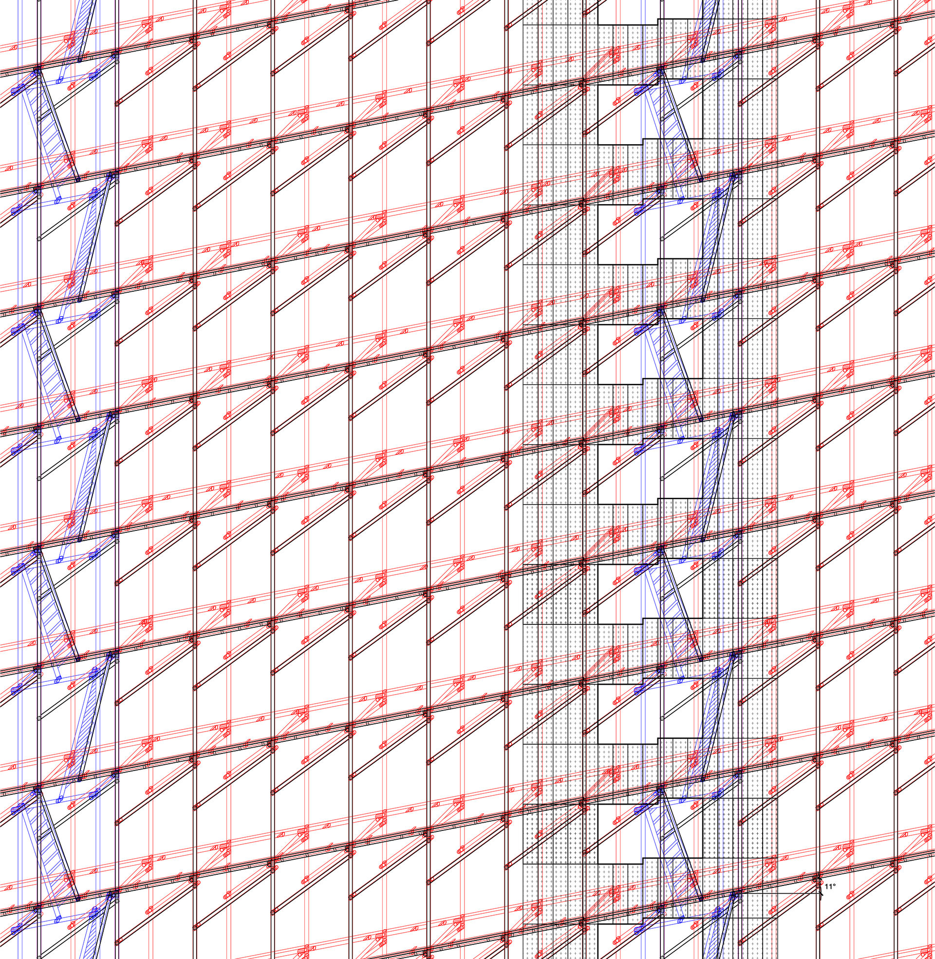 A fictional, sloped scaffold elevation drawing with a hint of architectural outcome.