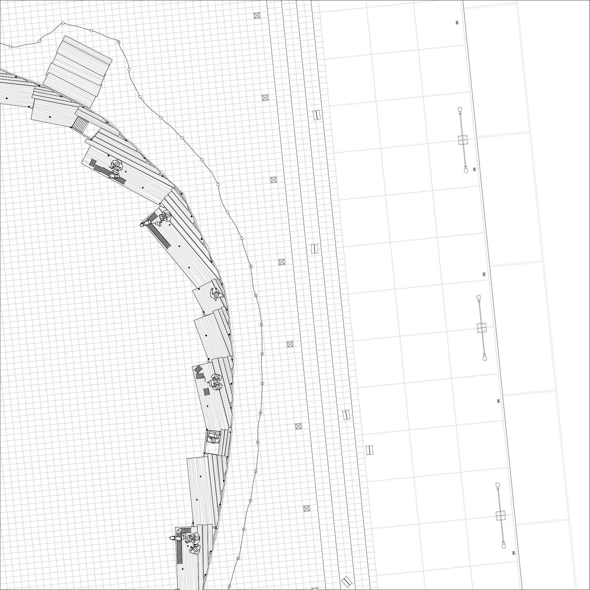 A fictional scaffold plan drawing and visual speculations on the construction activities.