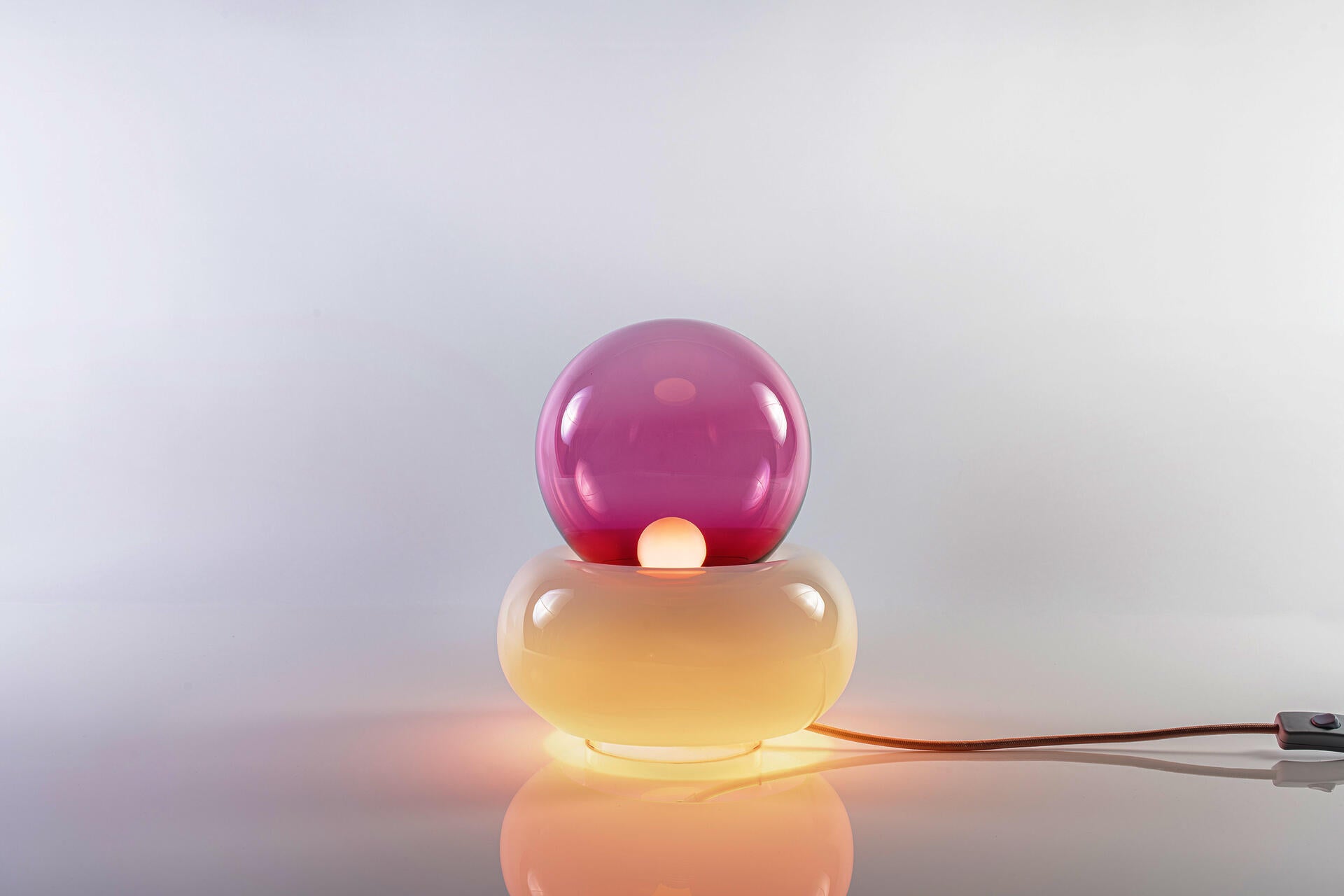 A night lamp with three part of hand-made blown forms