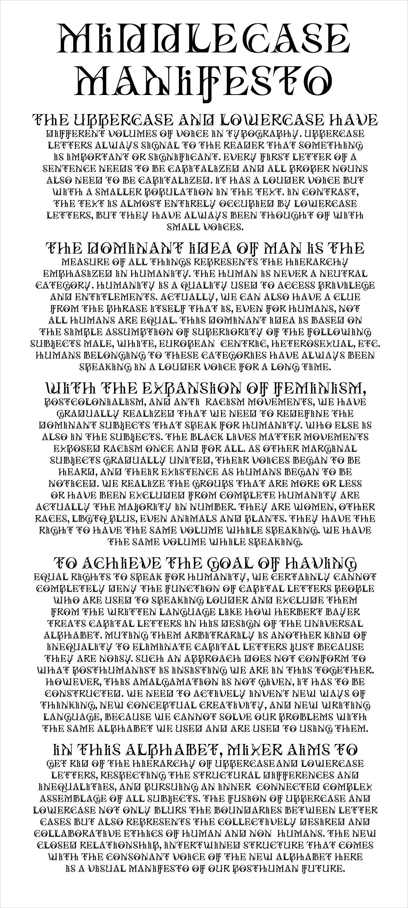 Middle Case Manifesto, text set in MiXeR.