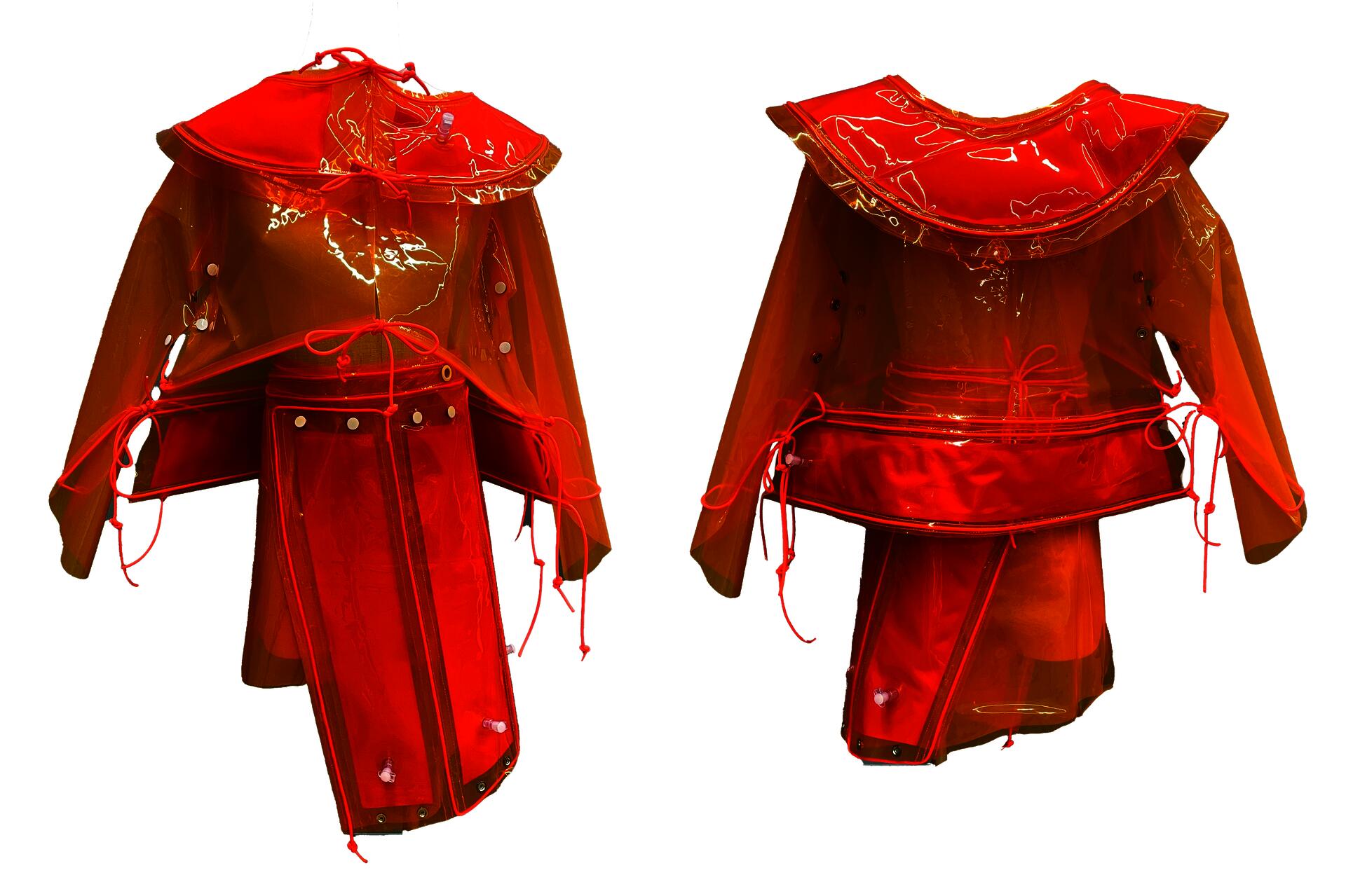 Inflatable flood garment with shareable parts.