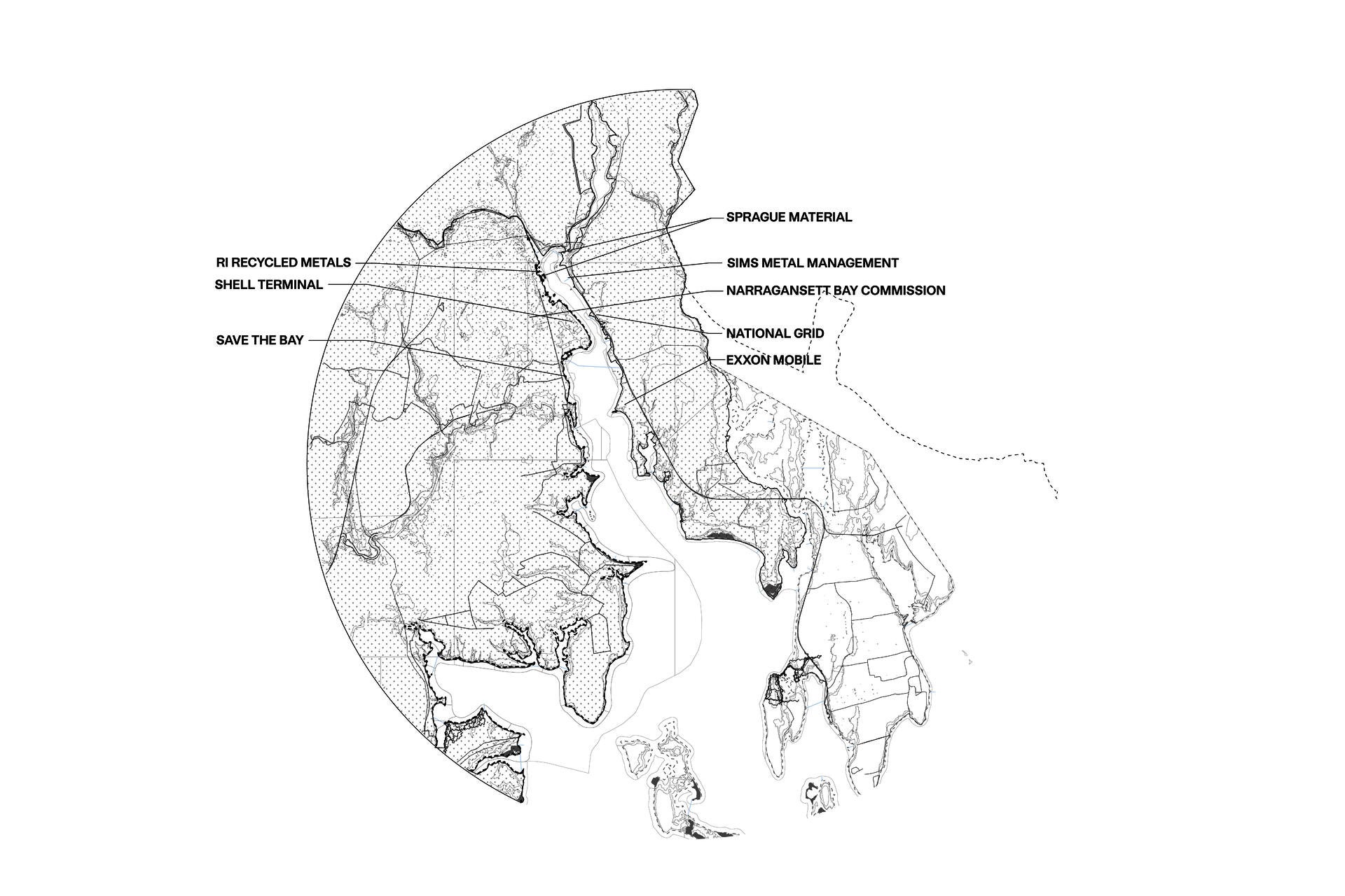 A map of the Port of Providence, showing major polluters in the area.