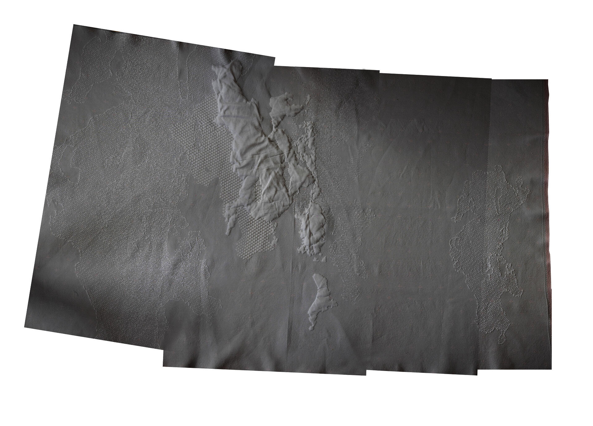 An abstracted map of the Port of Providence was formed into a digitally embroidered textile and applied with colorimetric gas-sensing pigment to become an active, dynamic sensor.