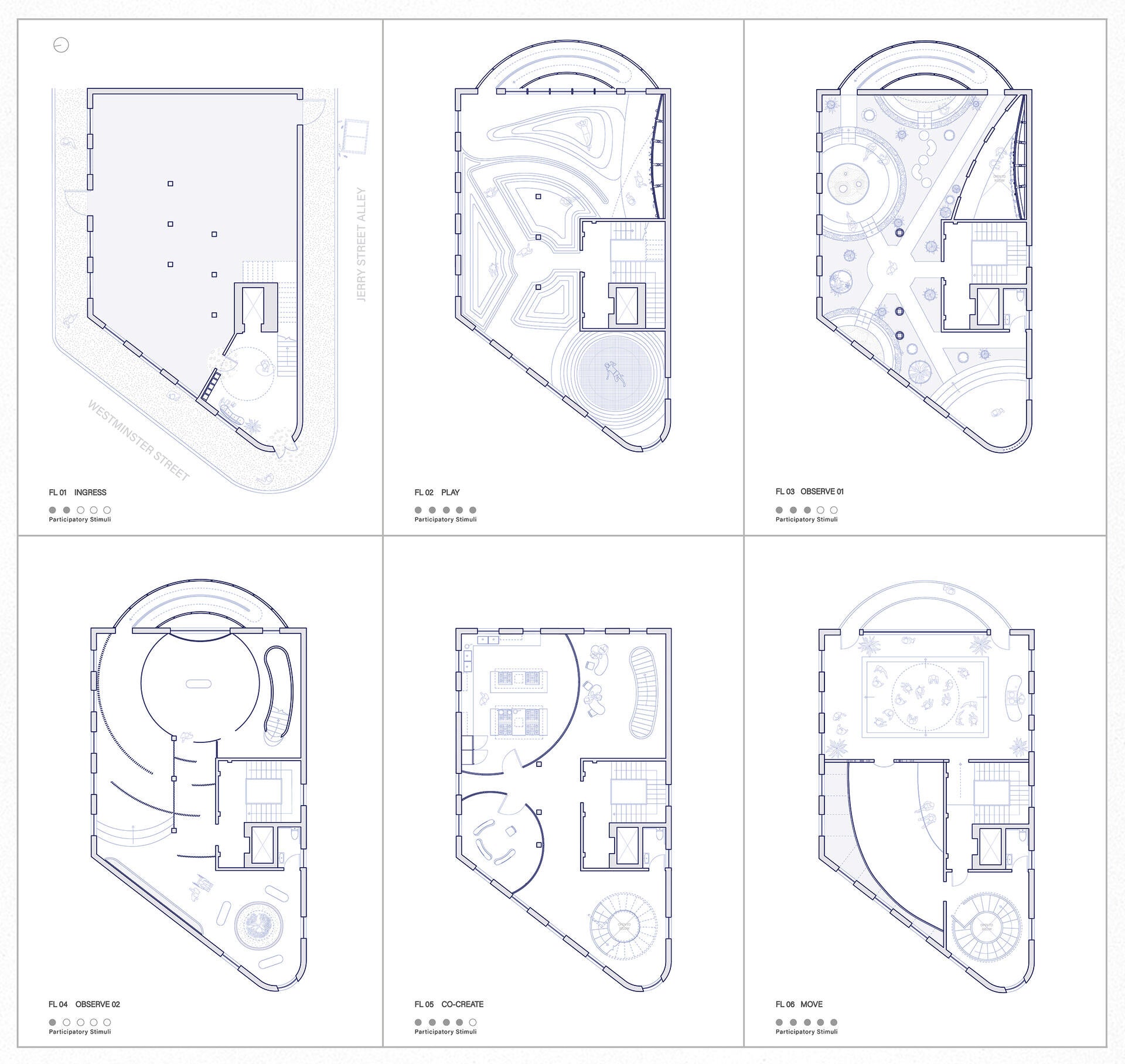Architectural plans are shown of the proposed intervention, spanning across the six floors of the Merchants Bank Building