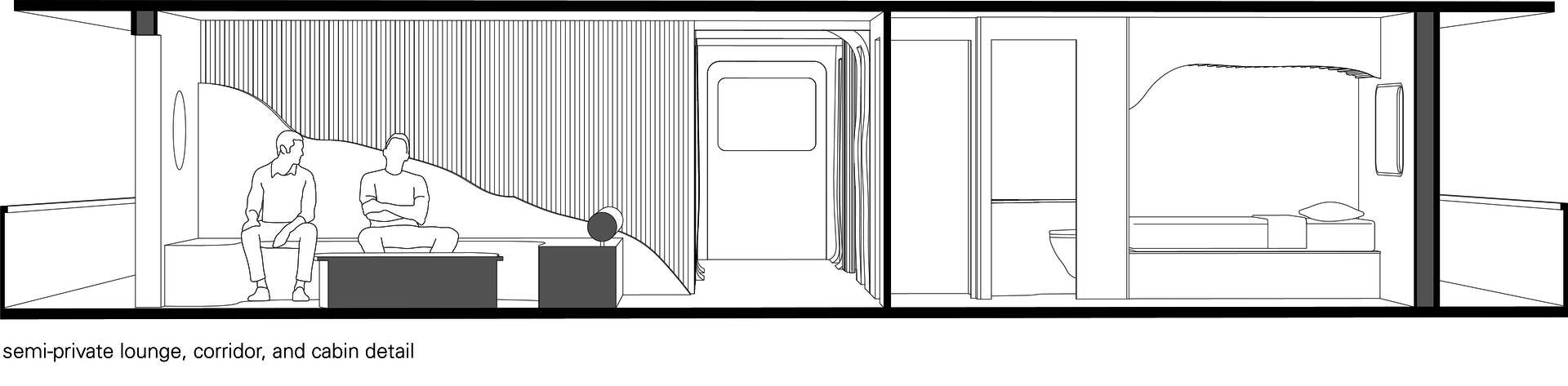 Section perspective detail of lounge space