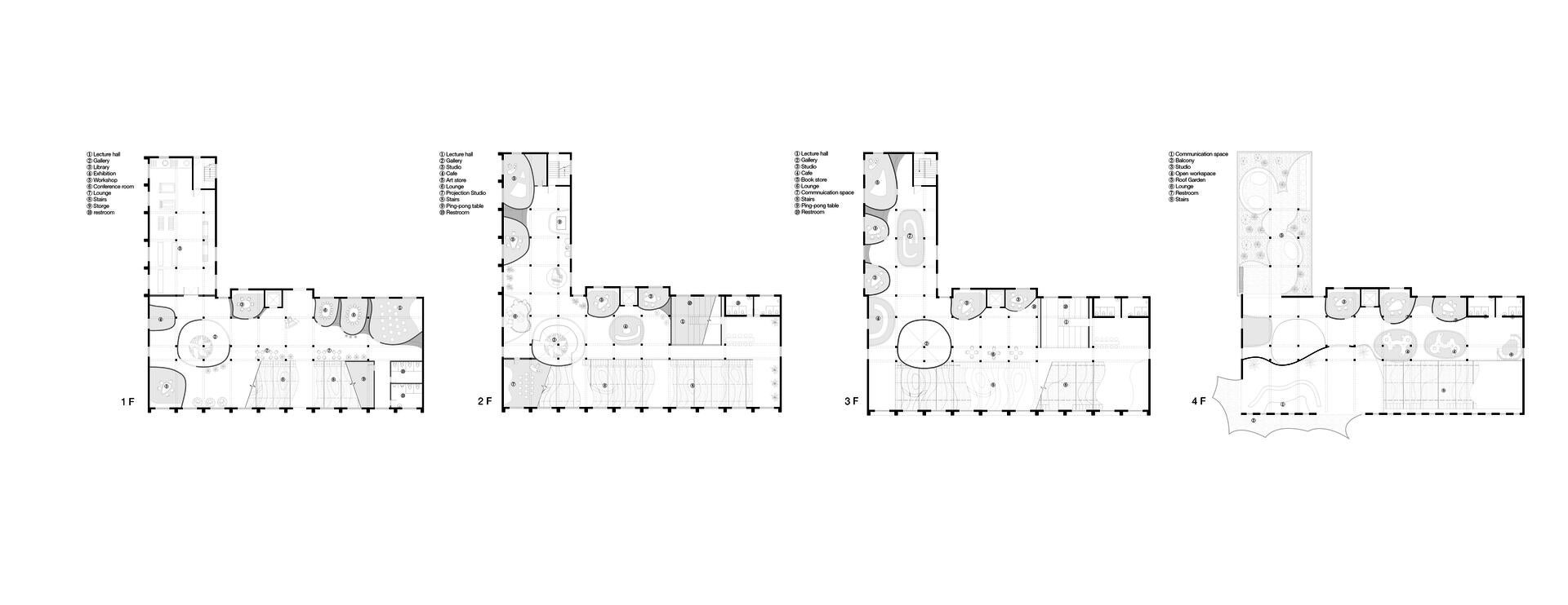 the first floor and second floor can be entered by the visitors from public, so the program will mainly be an exhibition hall, lecture hall that is suitable for everyone to use, also the space for prototype developing with many high tech machine will also locate on first floor and the upper floors will be mainly for the designers to use which will be more professional.