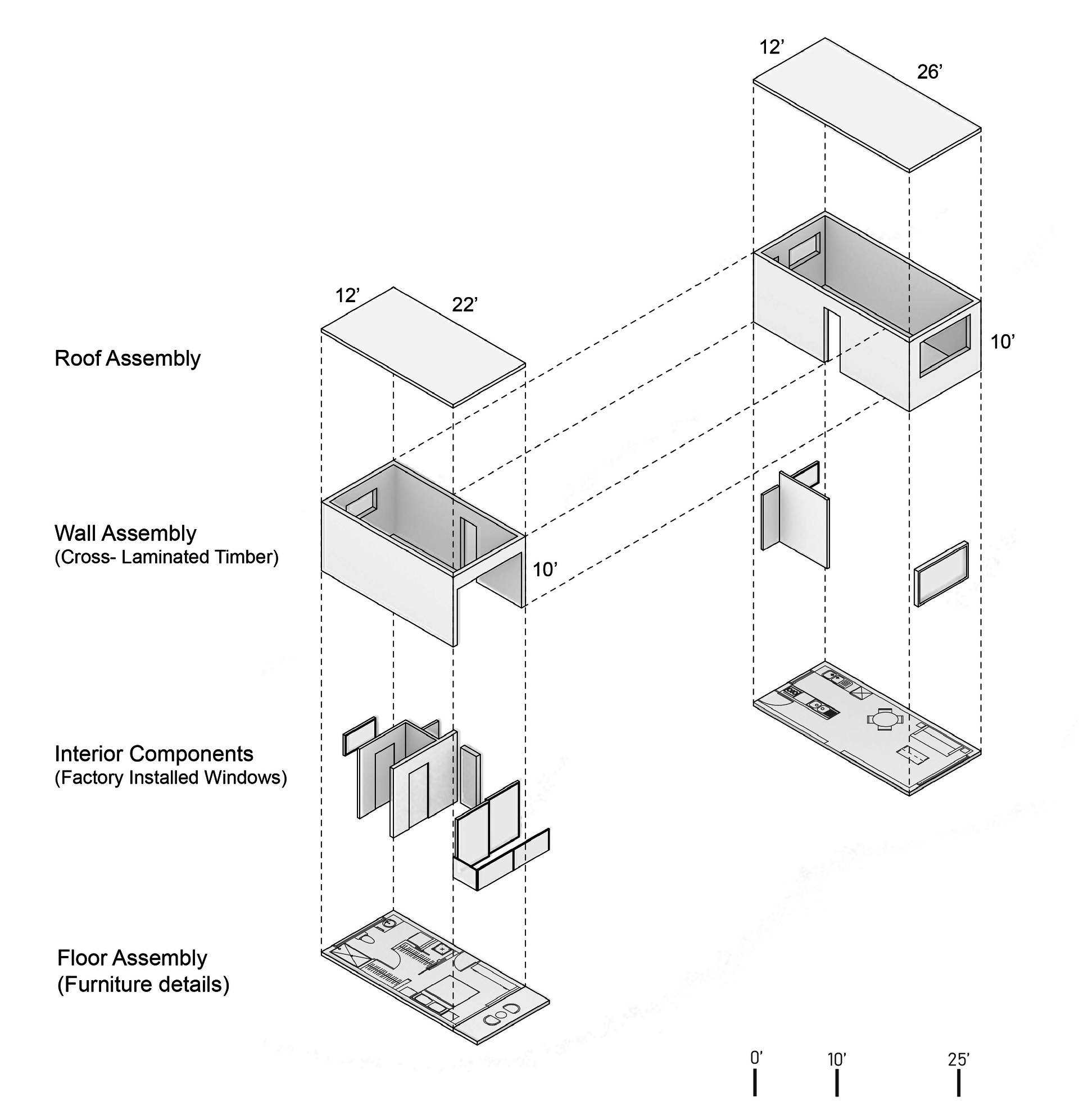 This diagram explains how the prefabricated unit comes together and each of its components.