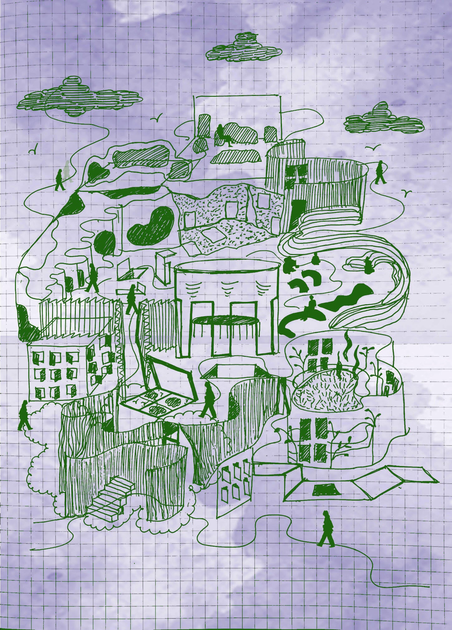 A conceptual sketch visually describing the site of the designed environment experience