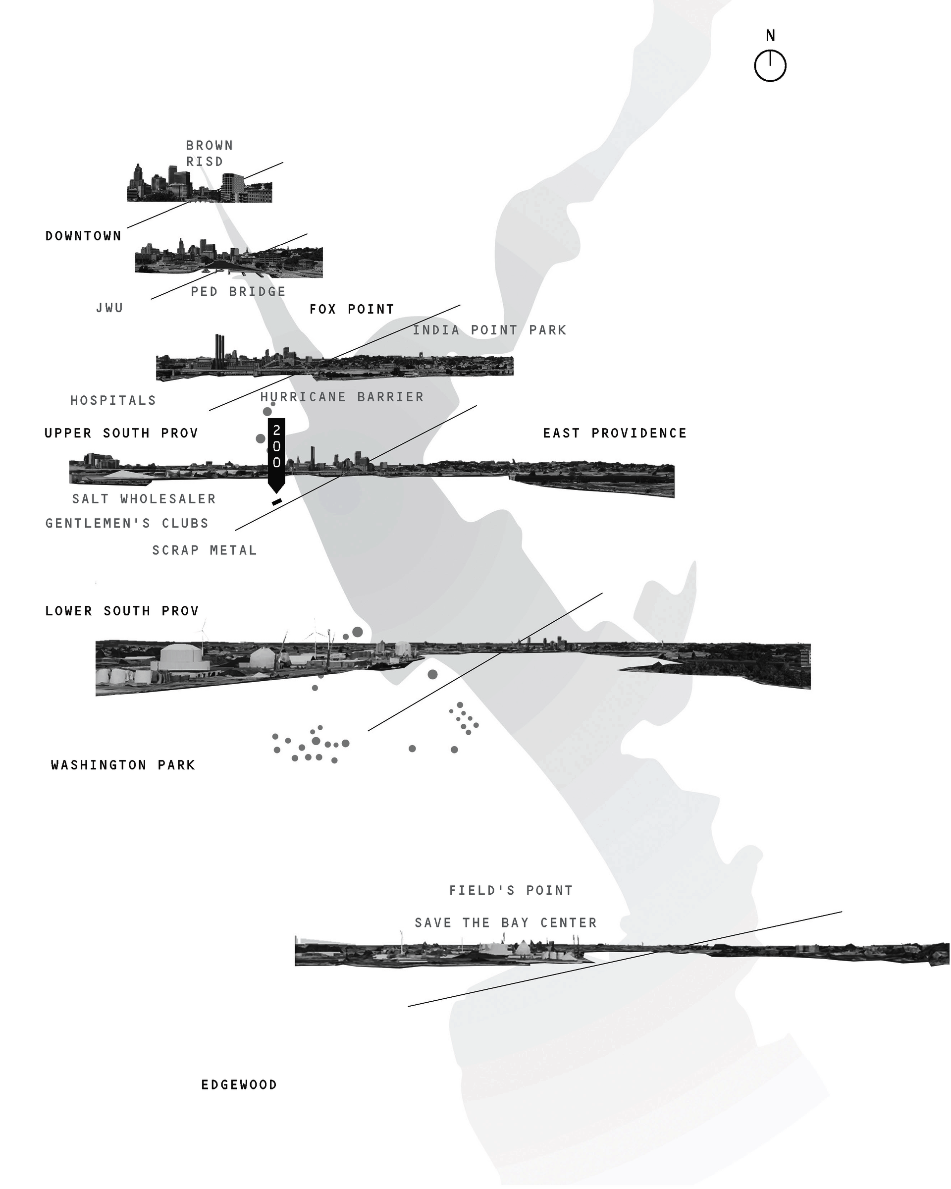 Providence Harbor map with different section lines and views and labels to show the surrounding context of the site, 200 allens ave