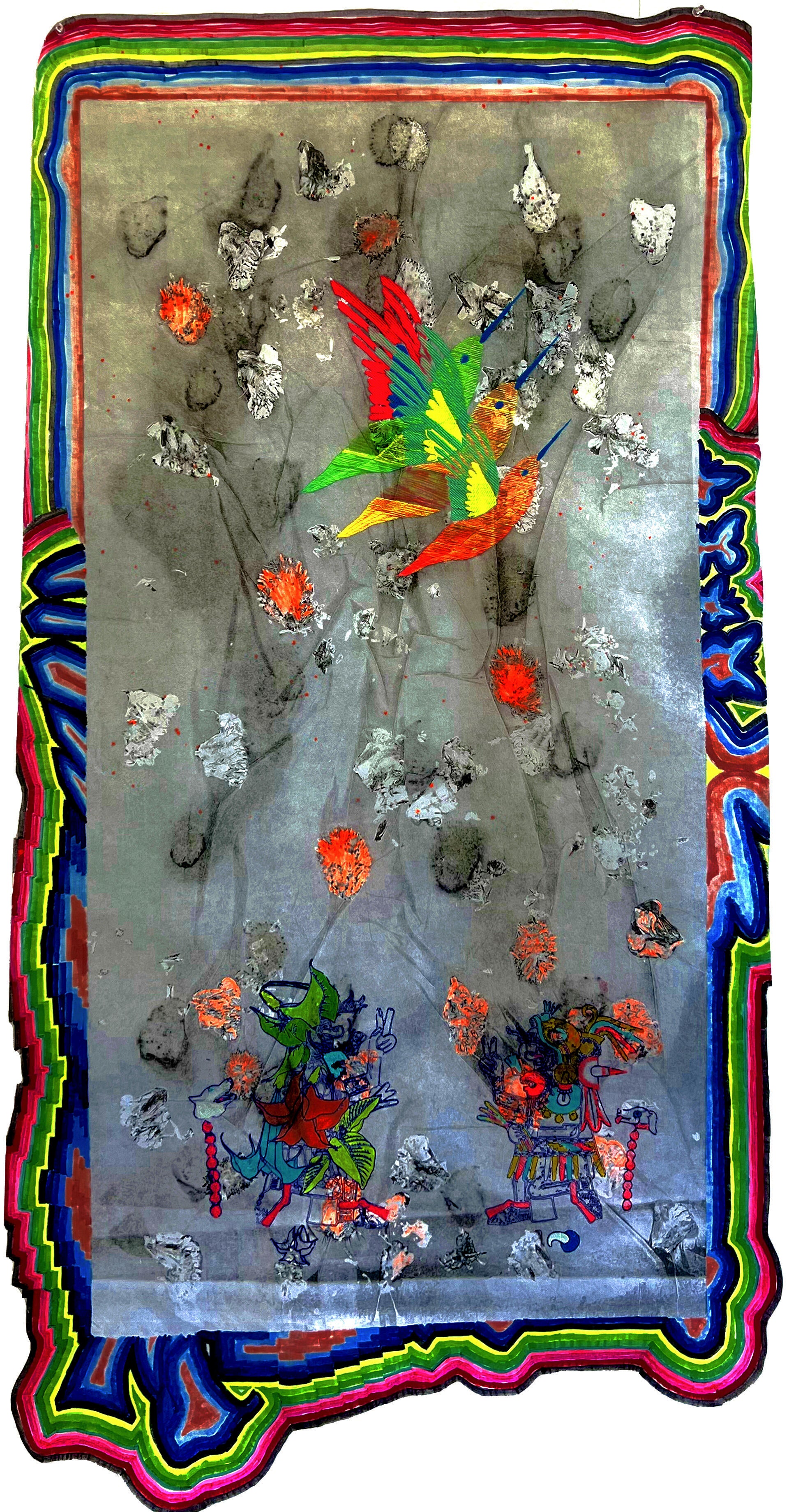Embroidered characters of Mixtec mythology and history.