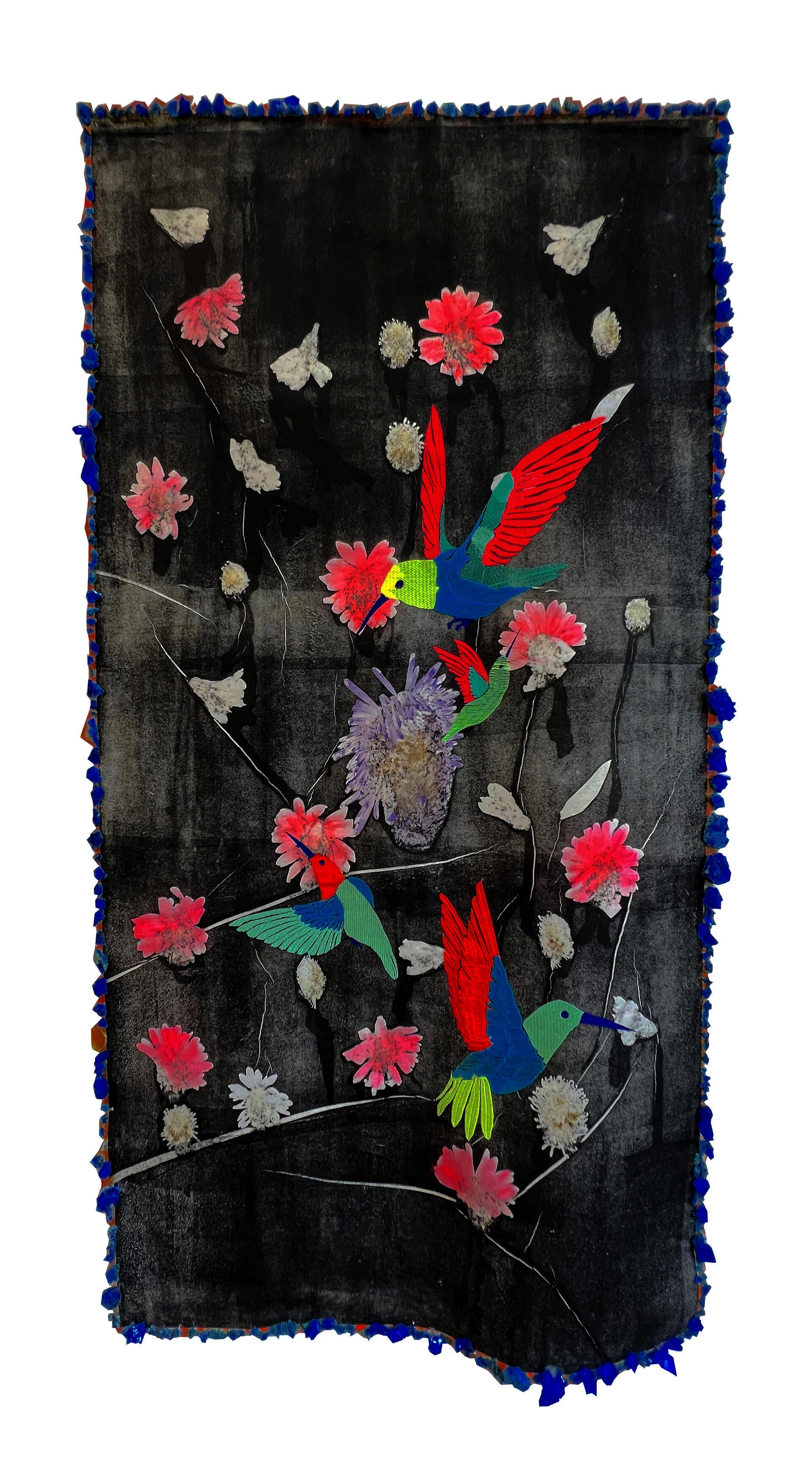 Embroidered Hummingbirds that depict transcendence into the spirit realm.