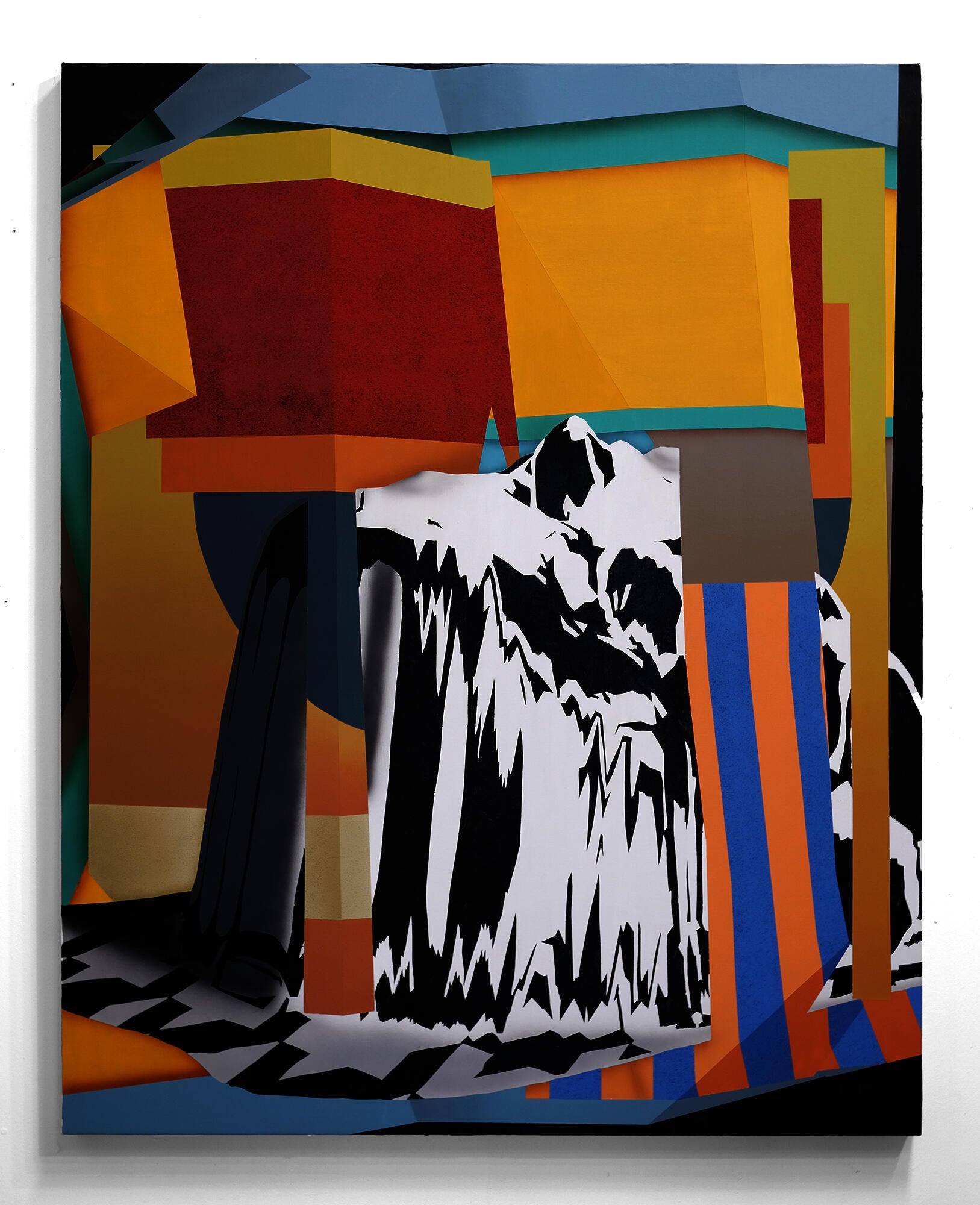 Abstract acrylic painting of interlapping folded forms.