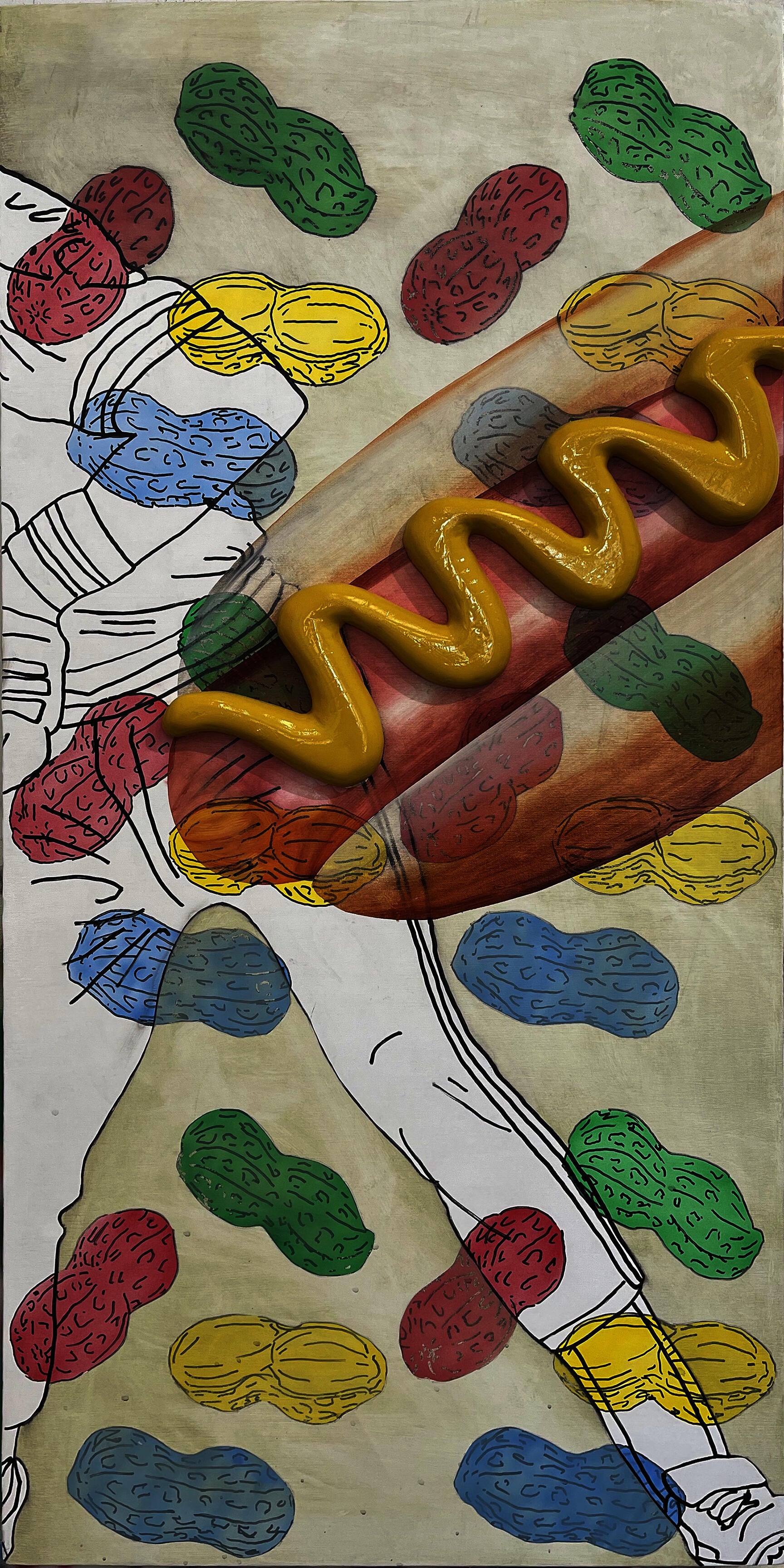 baseball player being consumed by hot dog