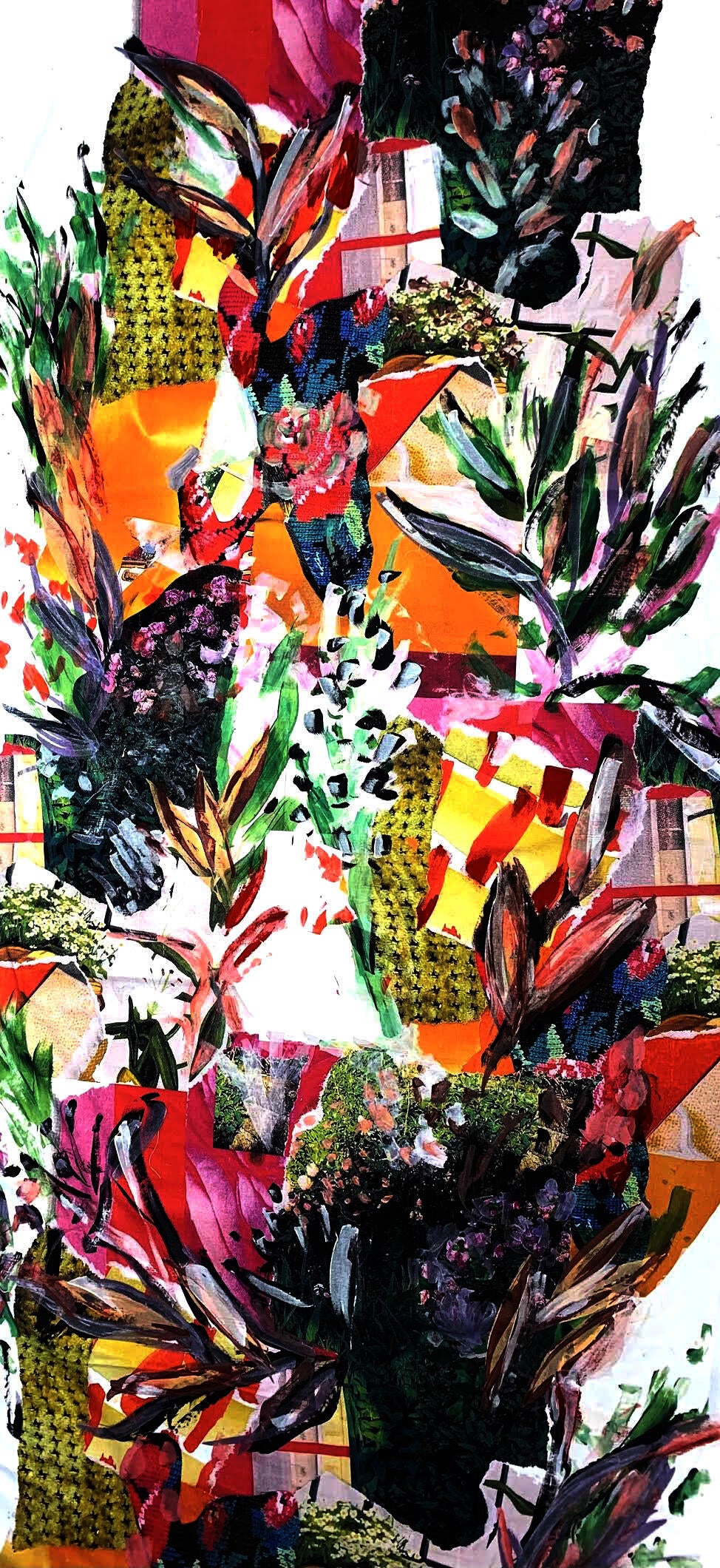 This is an image of a mixed media print from a sketchbook page that was scanned, enlarged, and monoprinted.