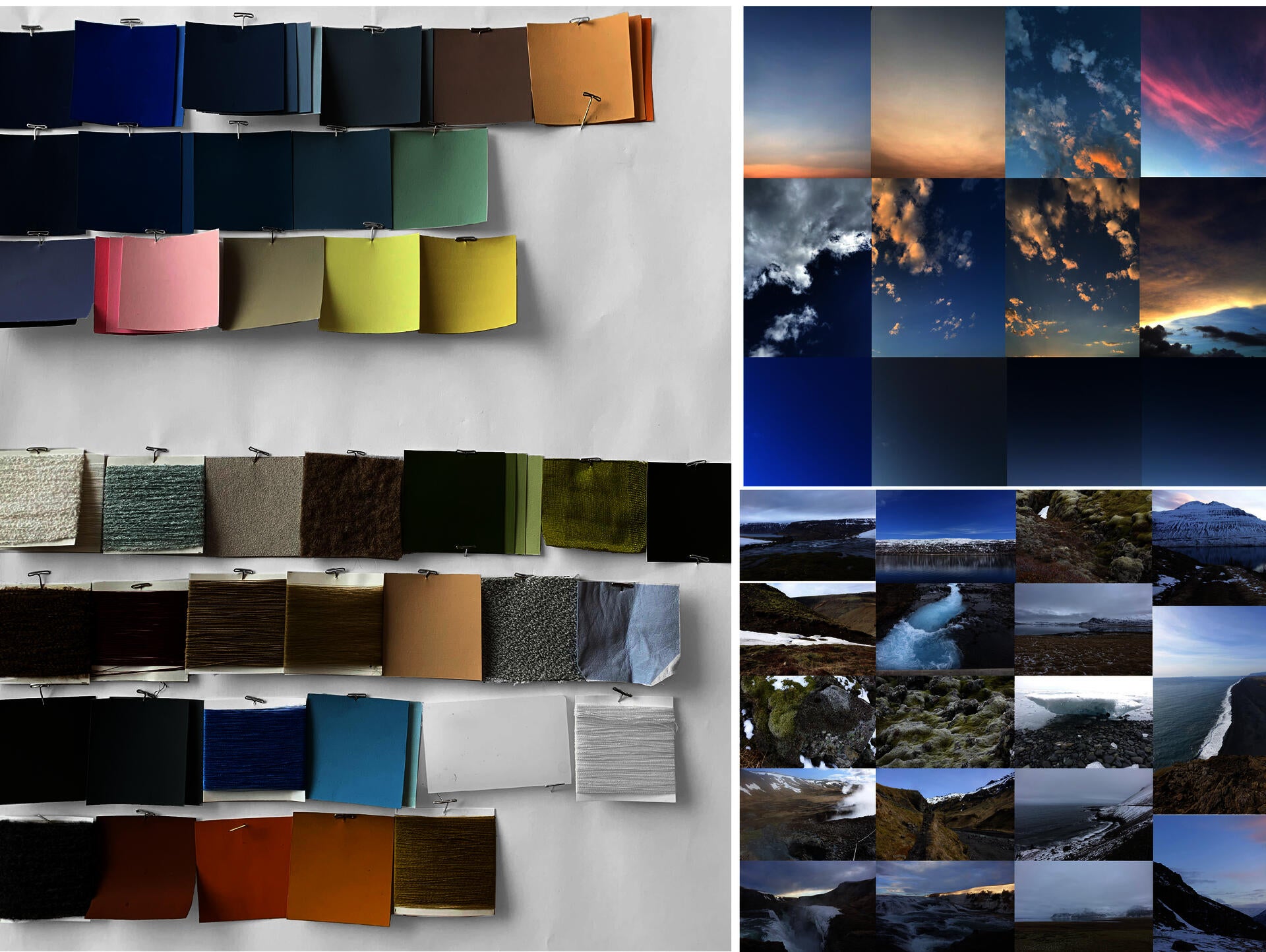 40 hand painted color chips taken from the photos of the sky and landscape of Iceland.