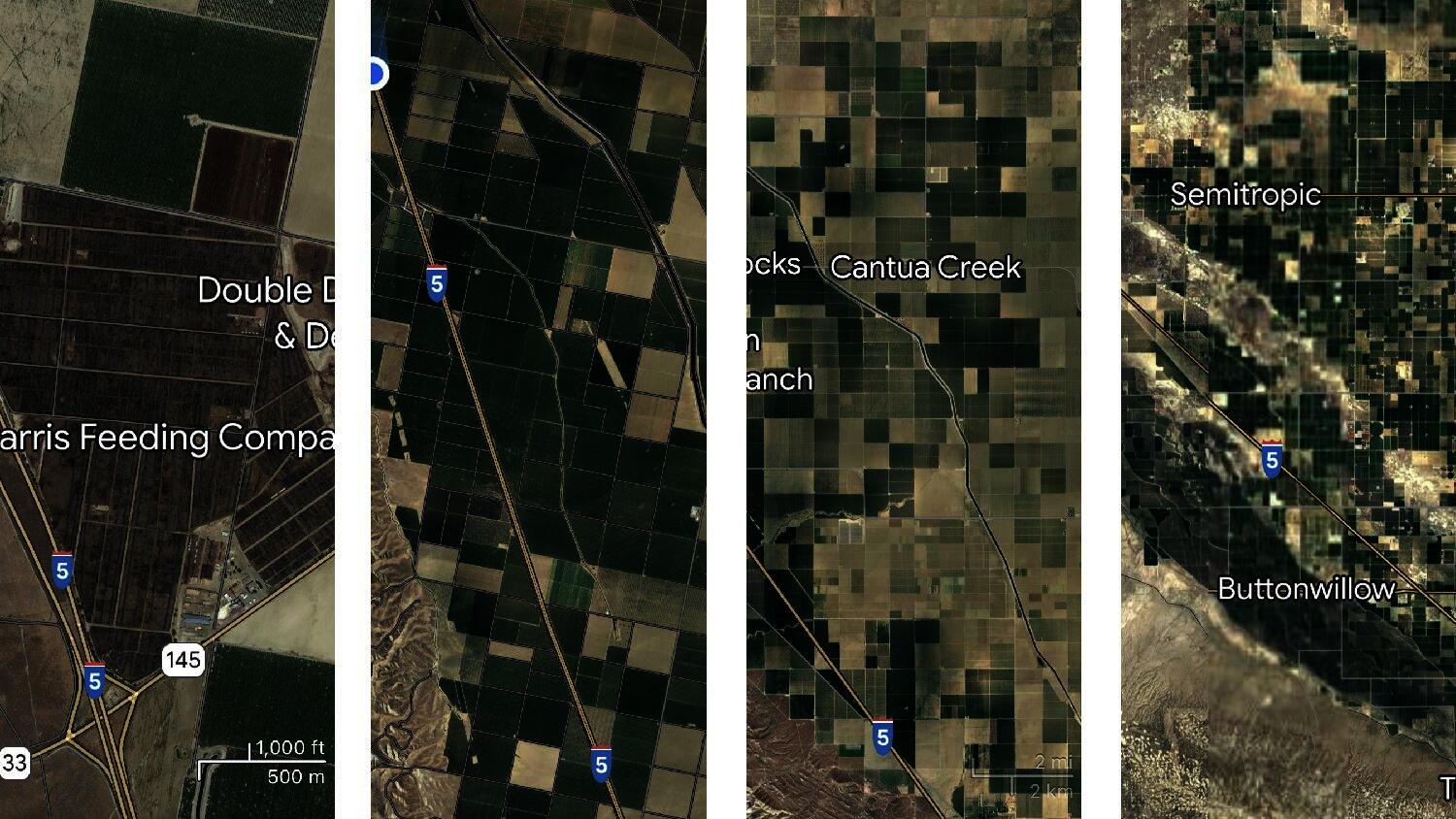 4 Bird's Eye View Screenshot of the agriculture land along I-5.