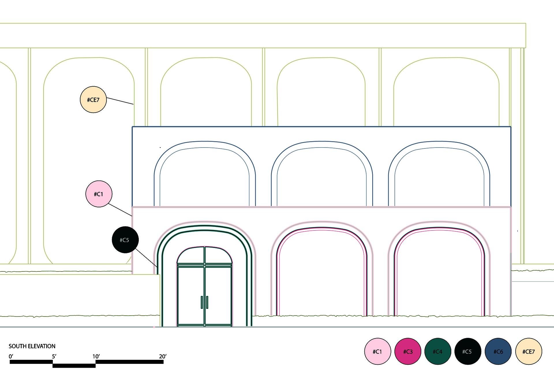 A line drawing using varying line weights to express the color of the Sheldon Art Museum and addition.