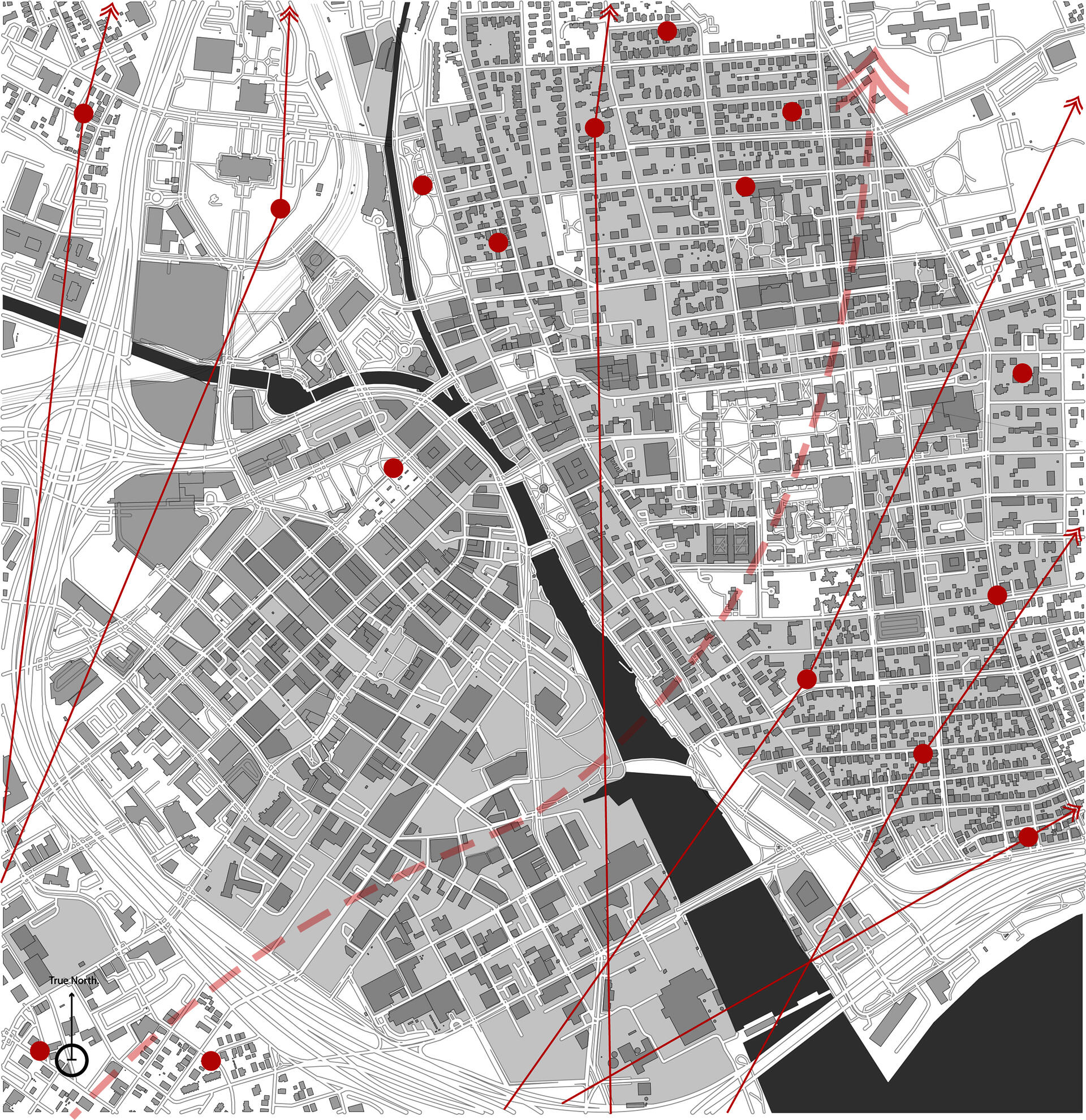 A diagram of hummingbird migration through sites with indications of potential feeding site