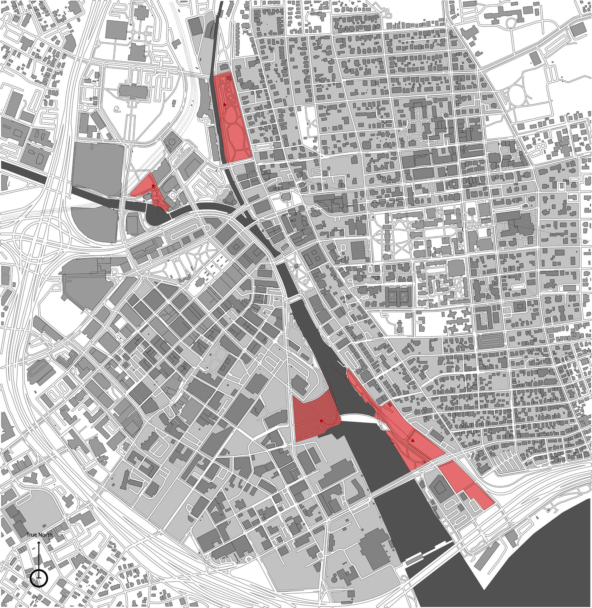 A diagram of the canal and potential adjacent areas for water retaining and aquatic bird activities