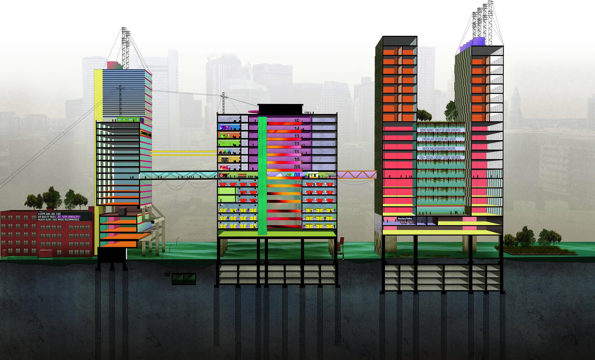  Sectional perspective view of the seaport neighborhood